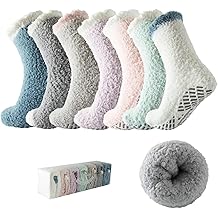 Bulinlulu Fuzzy Socks with Grips Plush Sleep Cozy Winter Soft Hospital Fluffy Socks for Womens Mens Valentine's Day Gifts