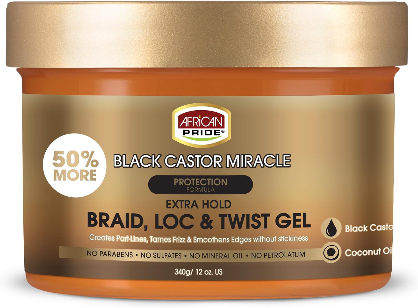African Pride Black Castor Miracle Extra Hold Braid, Loc, Twist Gel - Extreme Hold Braiding Hair Gel, Edge Control & Tames Frizz, No Flake | Natural Ingredients, Black Castor & Coconut Oil | 12oz