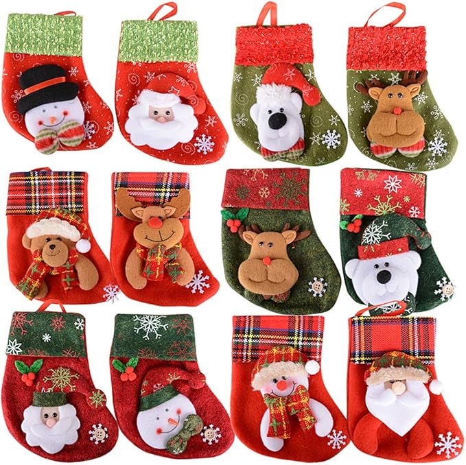 12 Stück Weihnachtsstrümpfe Socken Nikolausstiefel zum Befüllen und Aufhängen Weihnachten Bestecktasche Besteckhalter Weihnachtsdeko Weihnachtsbaumschmuck Christmasbaumschmuck
