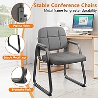 Vista 4 de CLATINA Silla de invitados para sala de espera con reposabrazos acolchado de cuero regenerado para oficina, recepción y escritorio de conferencias