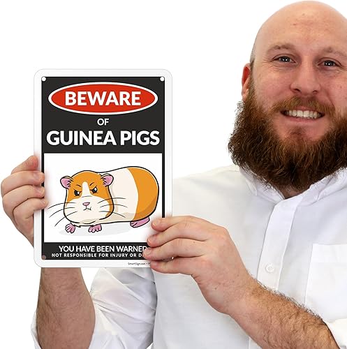 Miniatura 2 de SmartSign Divertido letrero de advertencia con texto en inglés Beware Of Guinea Pigs  10 x 7 pulgadas, aluminio laminado libre de óxido de 40 mil
