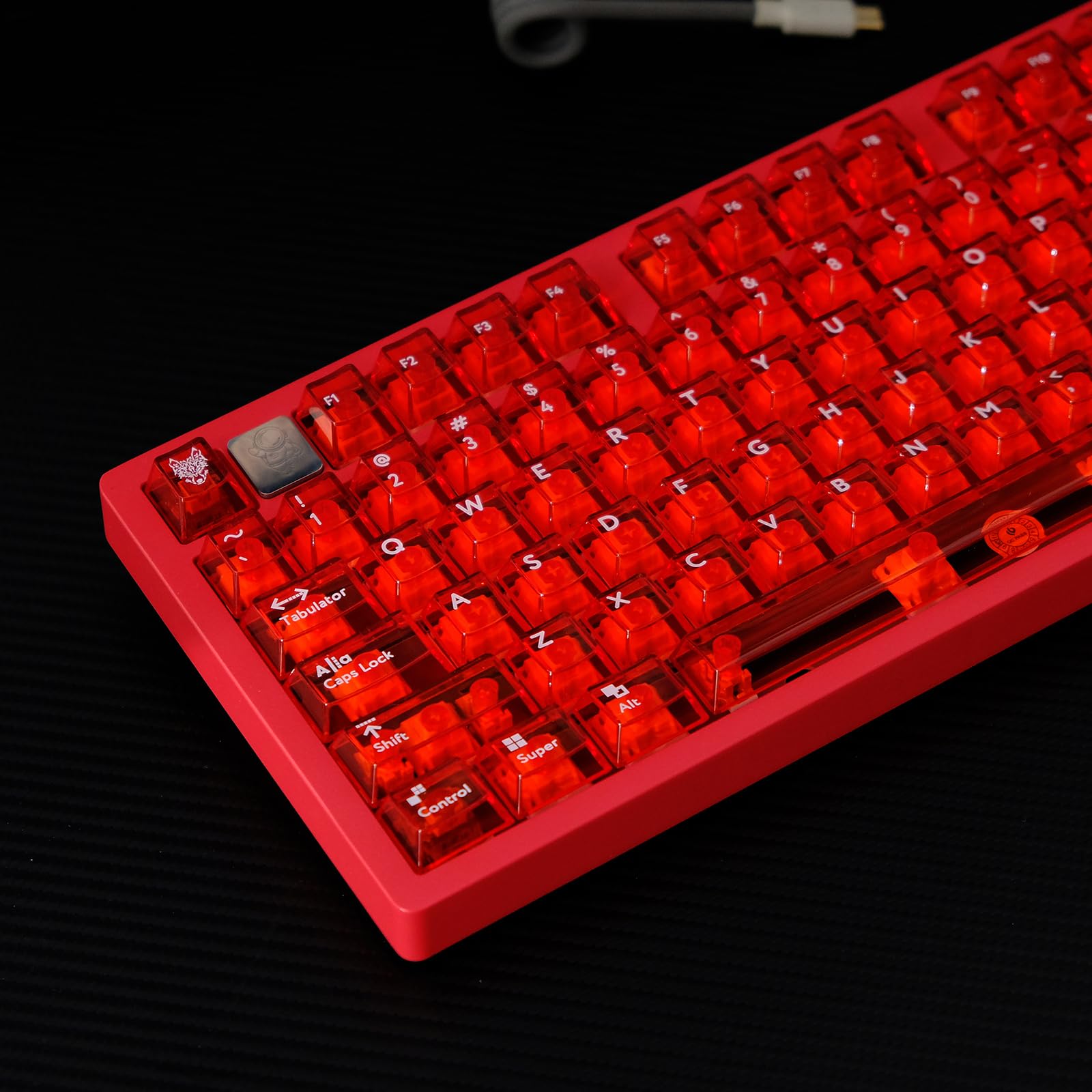 Set di 114 copritasti trasparenti in PC, profilo Cherry, compatibile con tastiere meccaniche con Switch Cherry MX, colore rosso trasparente