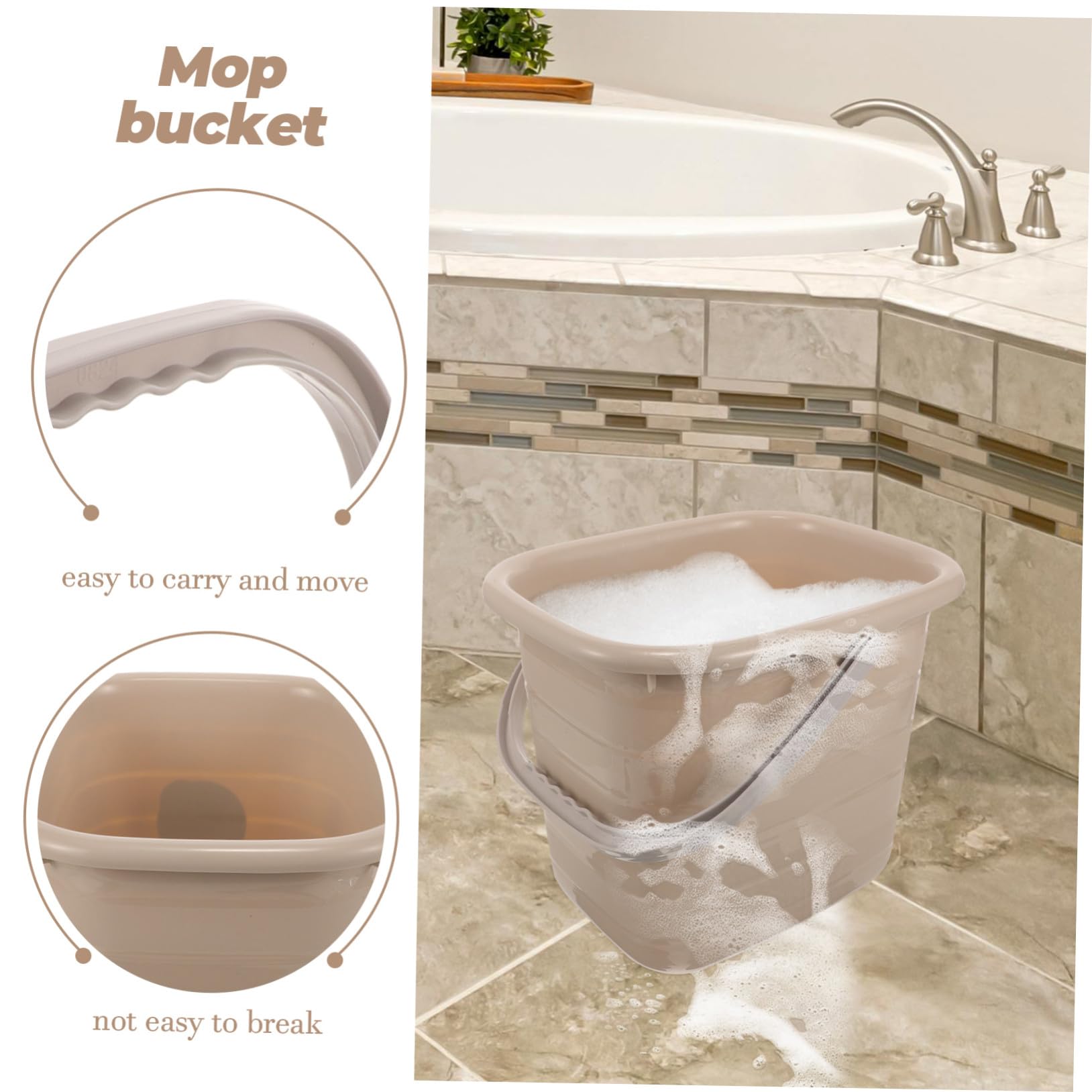 POPETPOP Seau Plastique Rectangulaire avec Poignée Polyvalent pour Maison Stockage Eau Lavage et Jardinage et Portable Plastique Beige