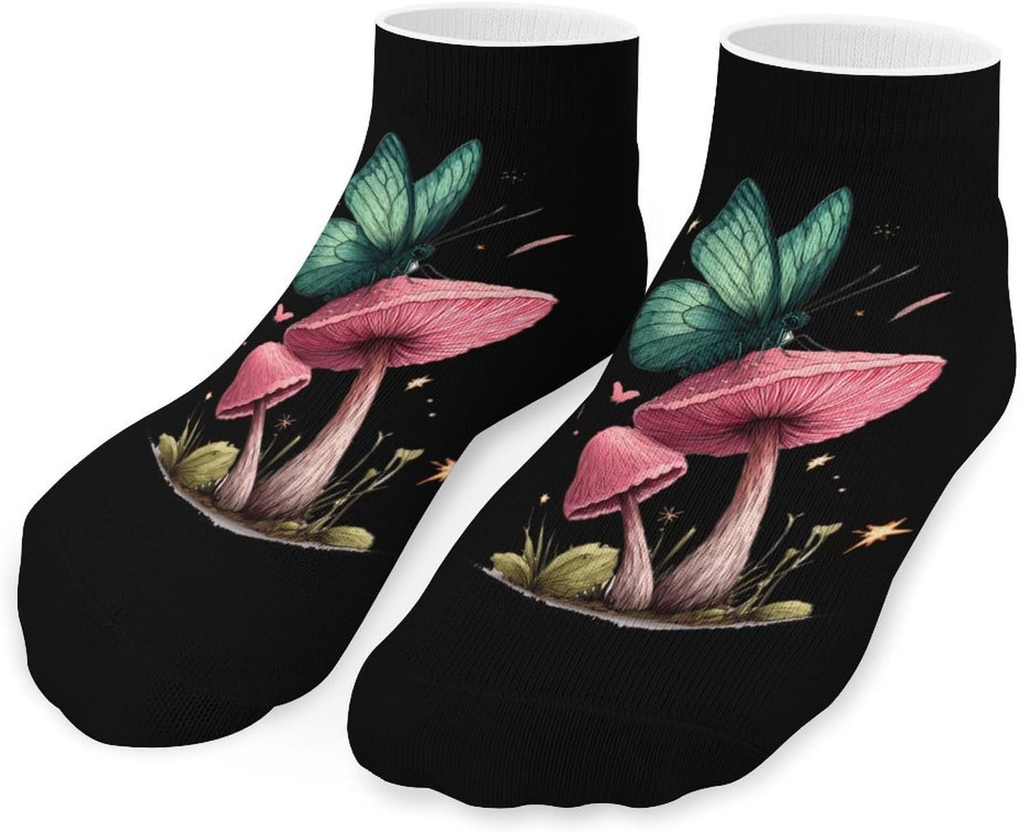 Mushroom Butterfly Socks for Men Women 5 Pairs Ankle Socks