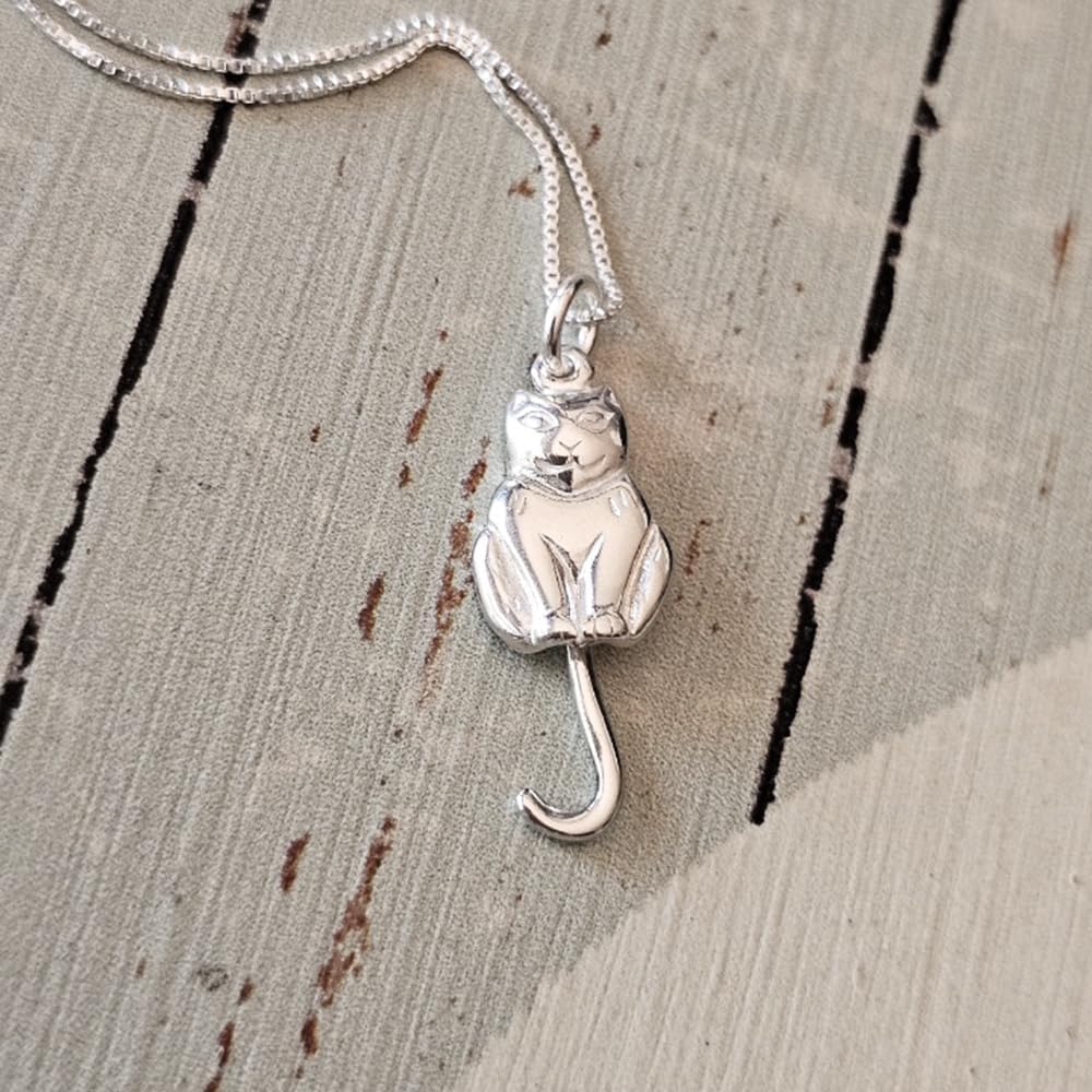 Sterling Silver Cat Charm Necklaces, Cat Charm with Moveable Tail Necklace, 18" - Image 2