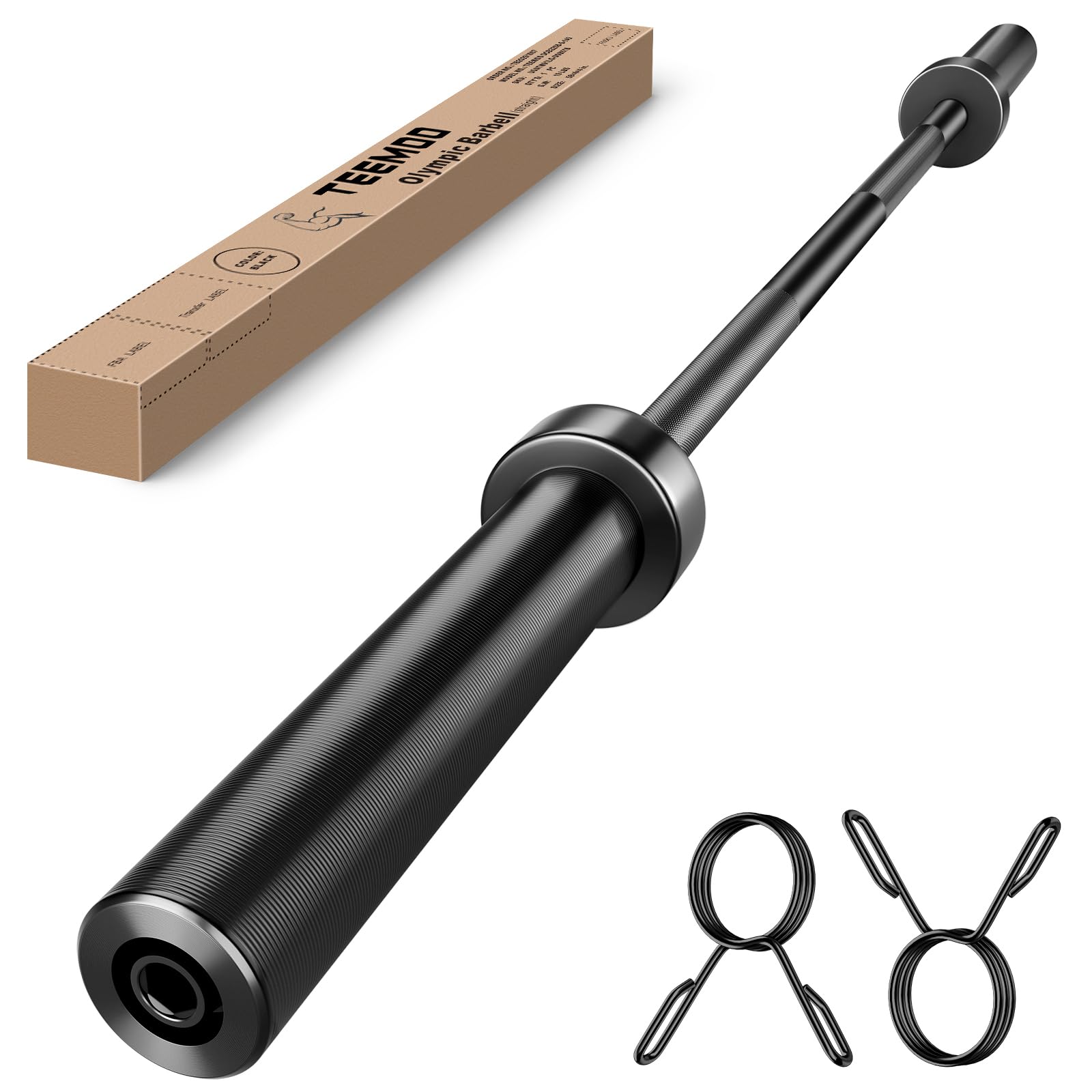 TEEMOO Home Gym Barbell Bar, 57"（4.75FT）Barbell Bar with 2 Spring Collars, Strength Training bars, 500lb Weight Capacity, E-Coat Finish for 2 inch Weight Plates (Black)