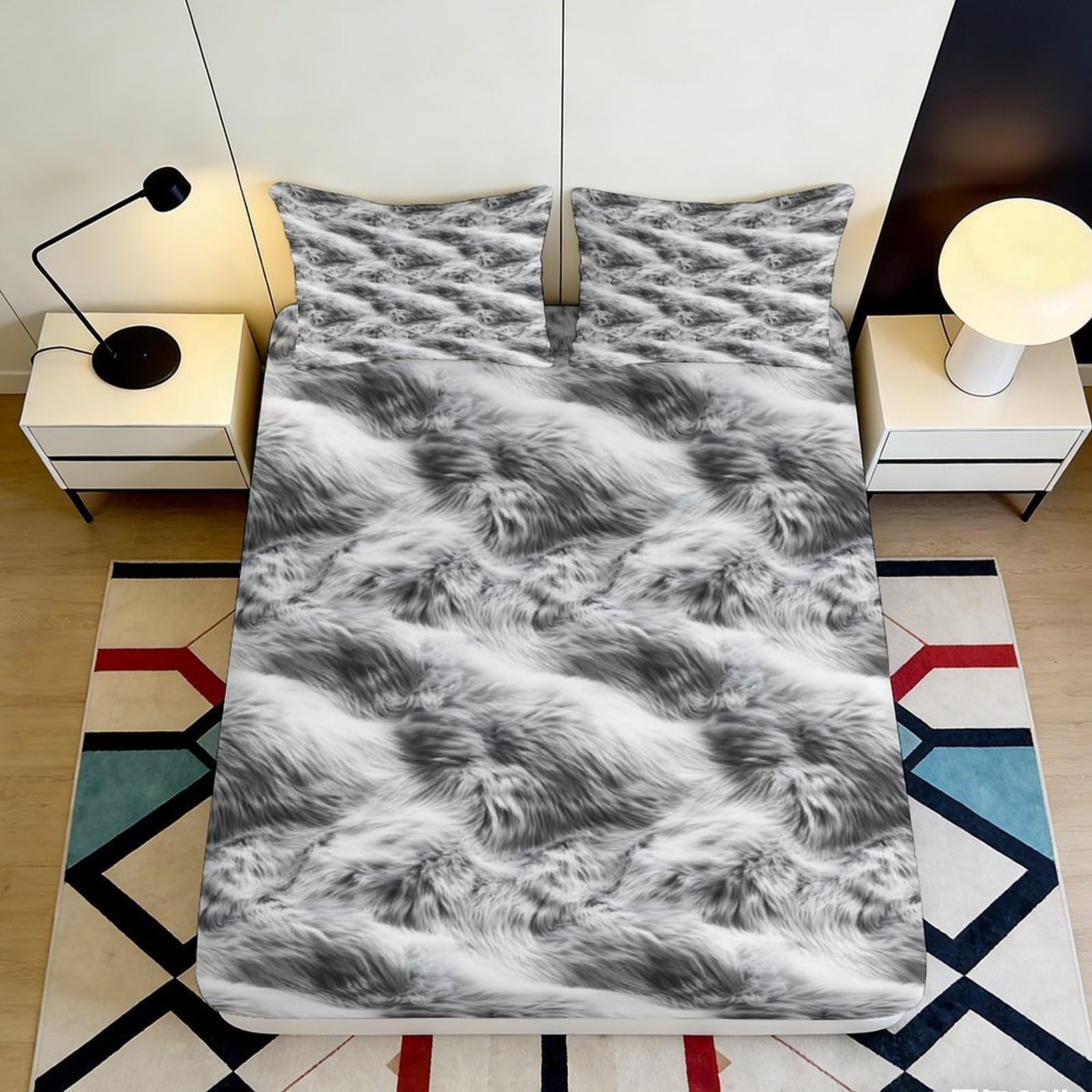 3D Printed Ocean Wave Fitted Sheet Microfiber Soft Grey Abstract Water Mattress Cover for Bedroom Dorm Decor 90x200x25cm