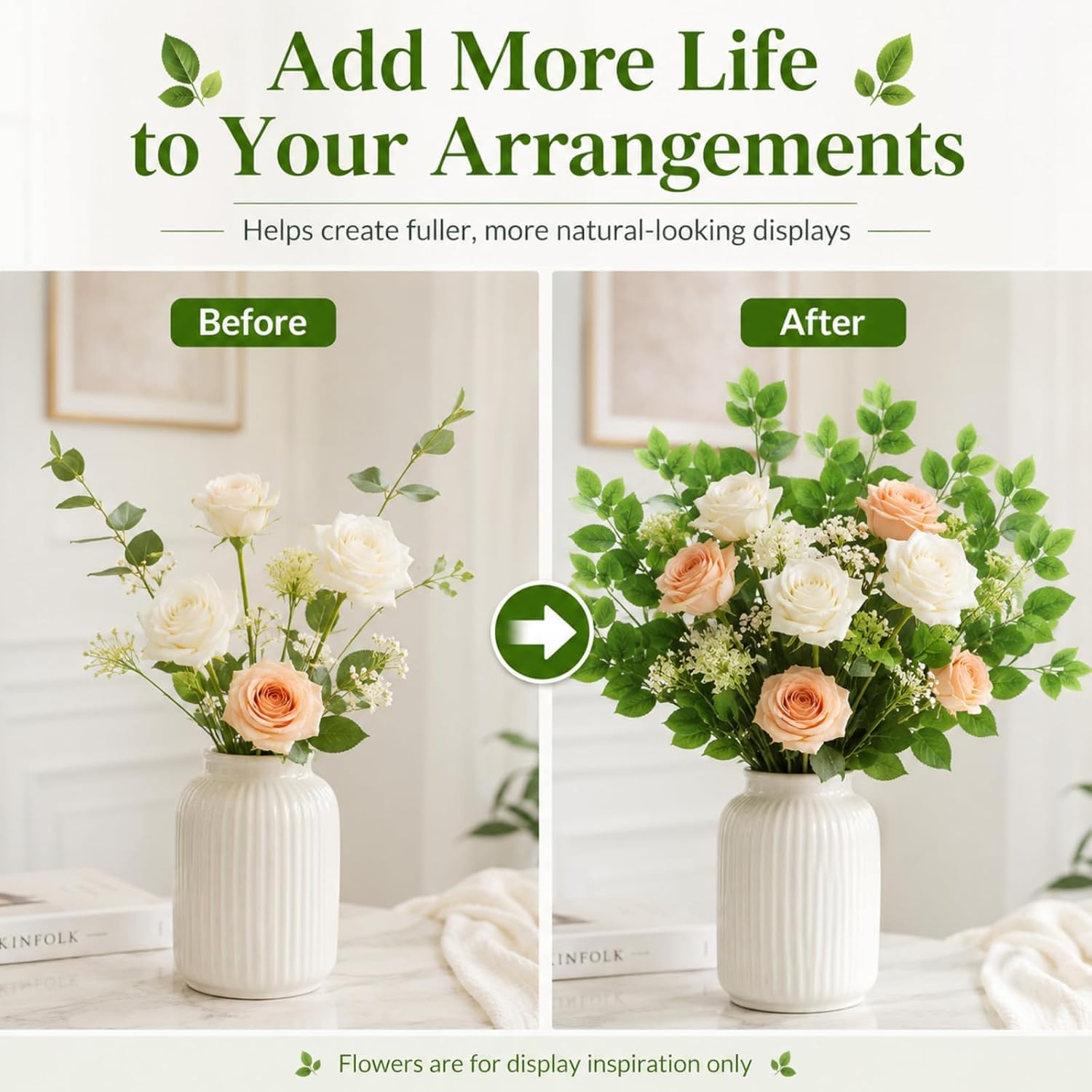 jojofuny 30Pcs Artificial Rose Stems with Leaves, Green Plastic Floral Stems 12.9 in, Faux Rose Leaf Stalks for DIY Bouquets, Wedding Centerpieces, Vase Decor and Crafts