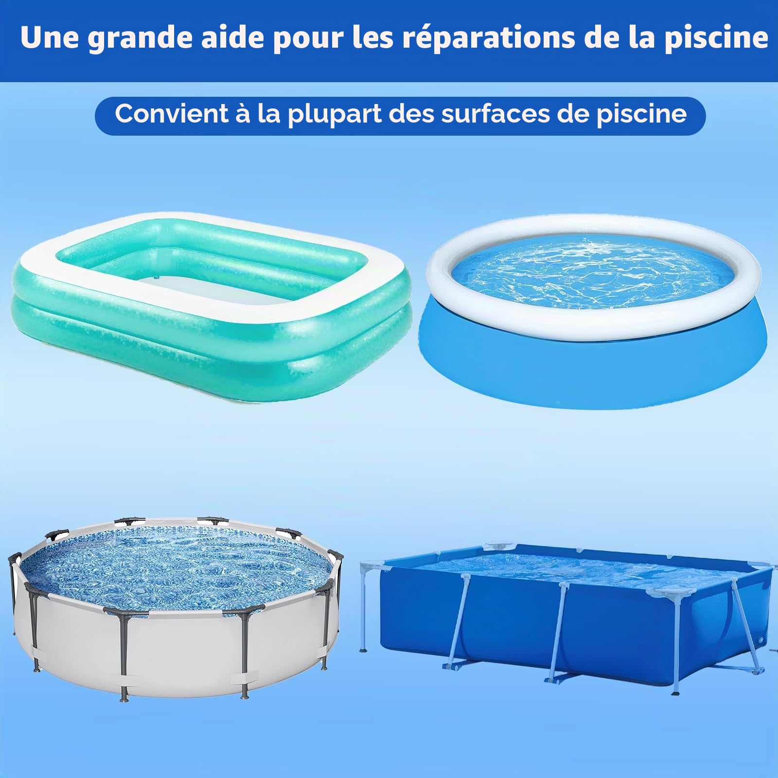 Nepfaivy Kit Réparation Piscine - Rustine PVC 10 x 150 cm, Ruban Adhésif pour Piscine Gonflable Spa