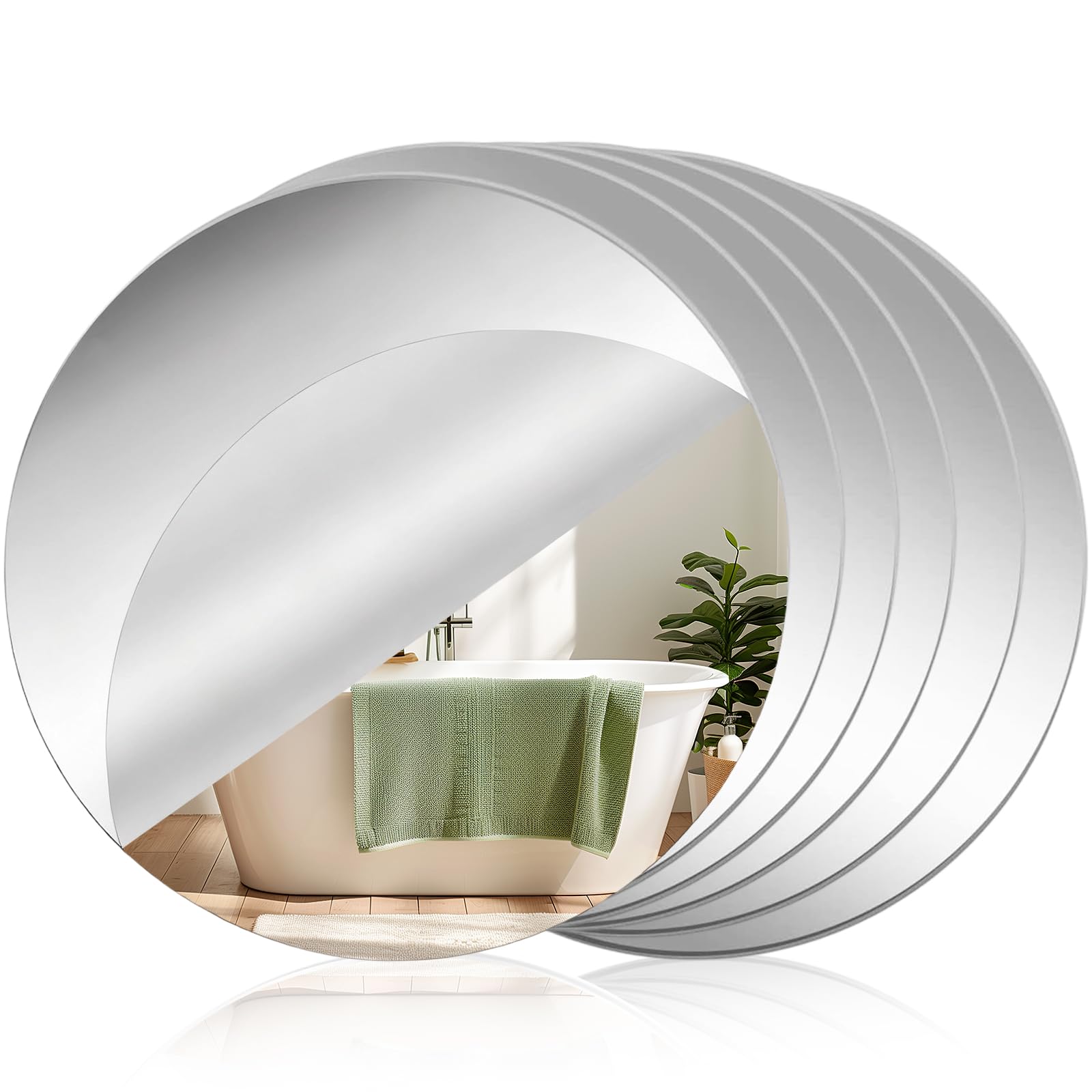 YMTWSRY 6 PCS Stick on Mirrors for Walls, 30 x 30cm Round Acrylic Mirror Stickers, Unbreakable Self Adhesive Mirror for Bathroom Wardrobe Doors Make Up Room Decor (2mm)