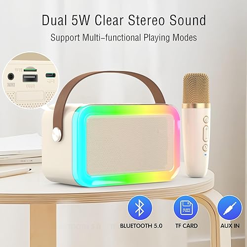 Miniatura 6 de Mini máquina de karaoke, juguetes divertidos, regalos de cumpleaños de Navidad para niños de 4 a 12 años, niñas, niños, adultos, micrófono de