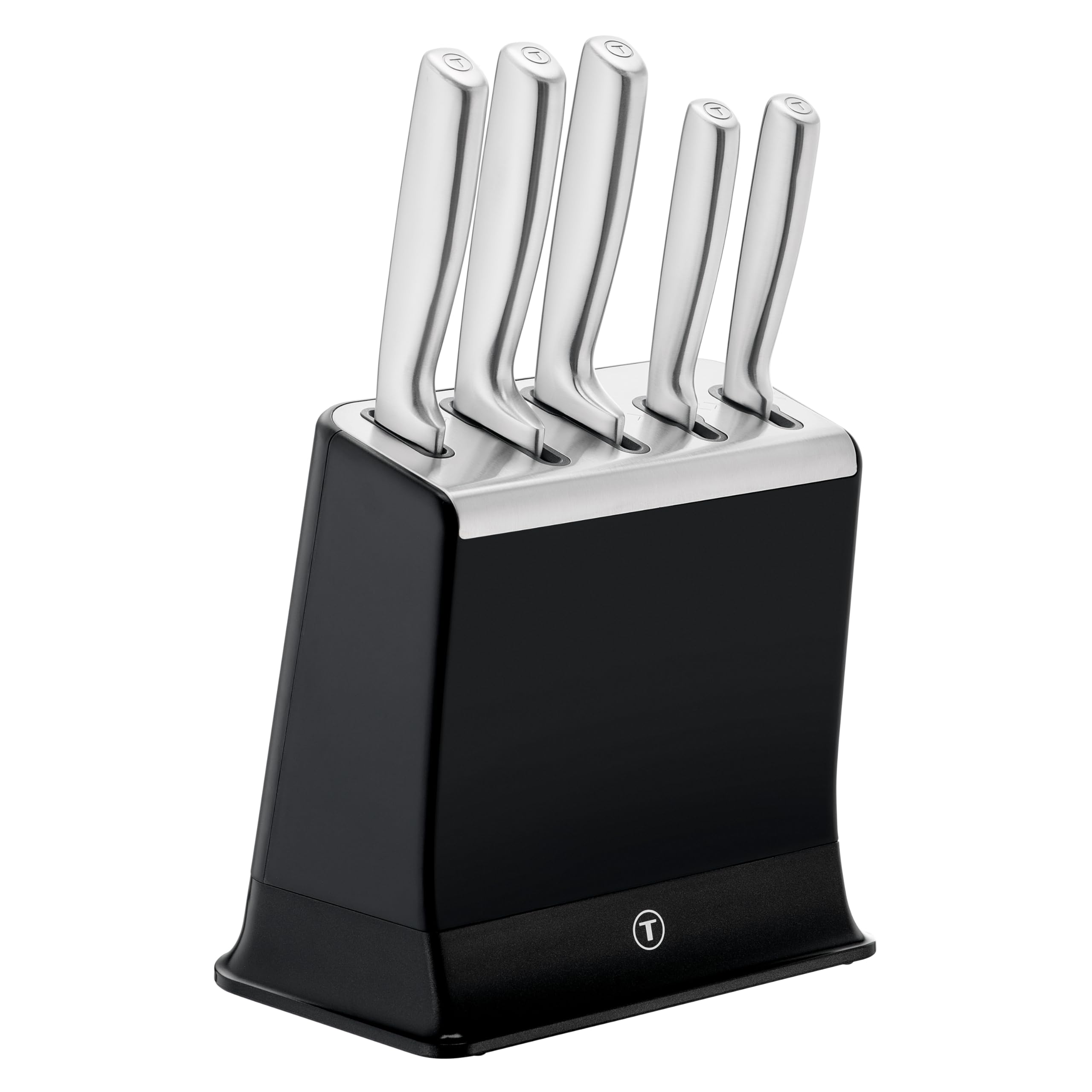 TEFAL EverSharp Pro Stainless Steel Knife Block with Integrated Automatic Sharpener, 5-Piece Knife Set Chef, Bread, Santoku, Utility, Paring Knives, Precision Steel Blades for Cooking K2976S04