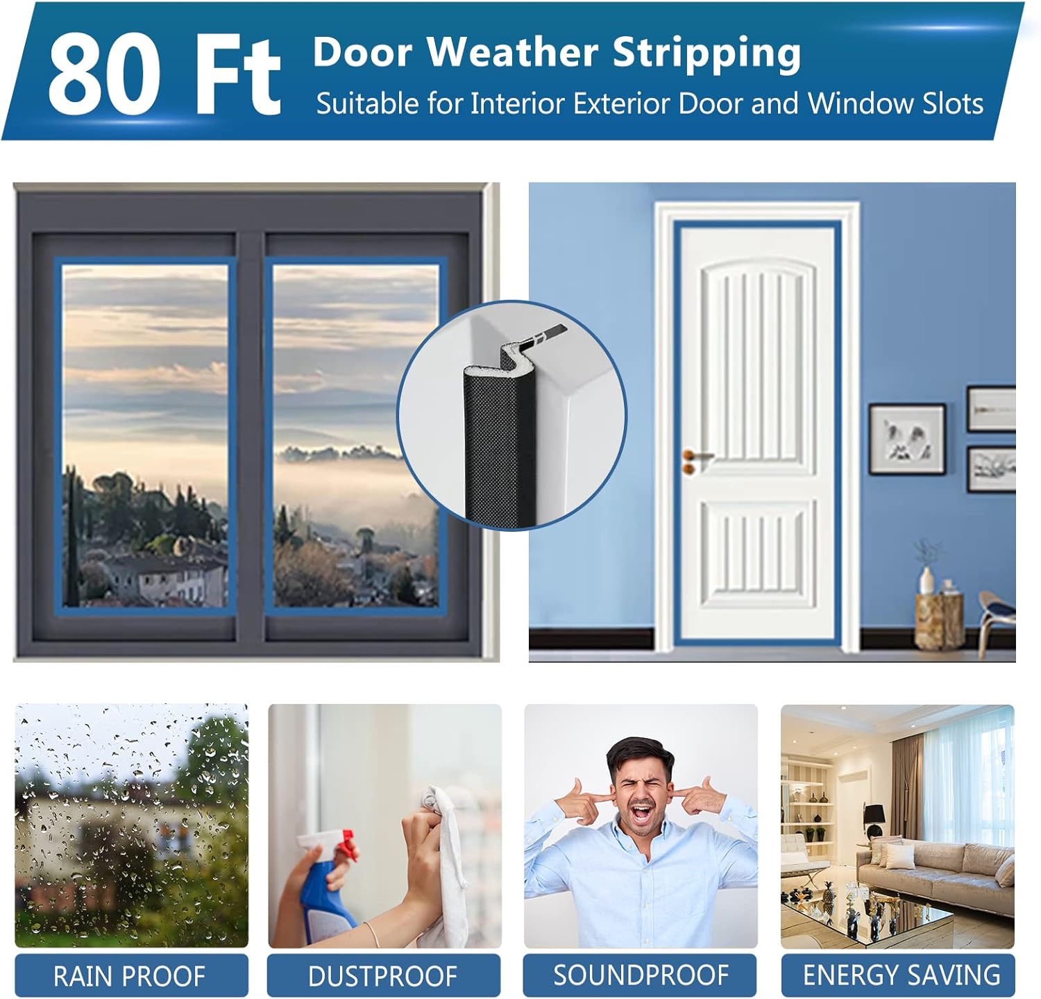 Buy 80 Feet Door Weather Stripping, Fingwerk VShaped Kerf Weather Stripping Seal Strip for Door