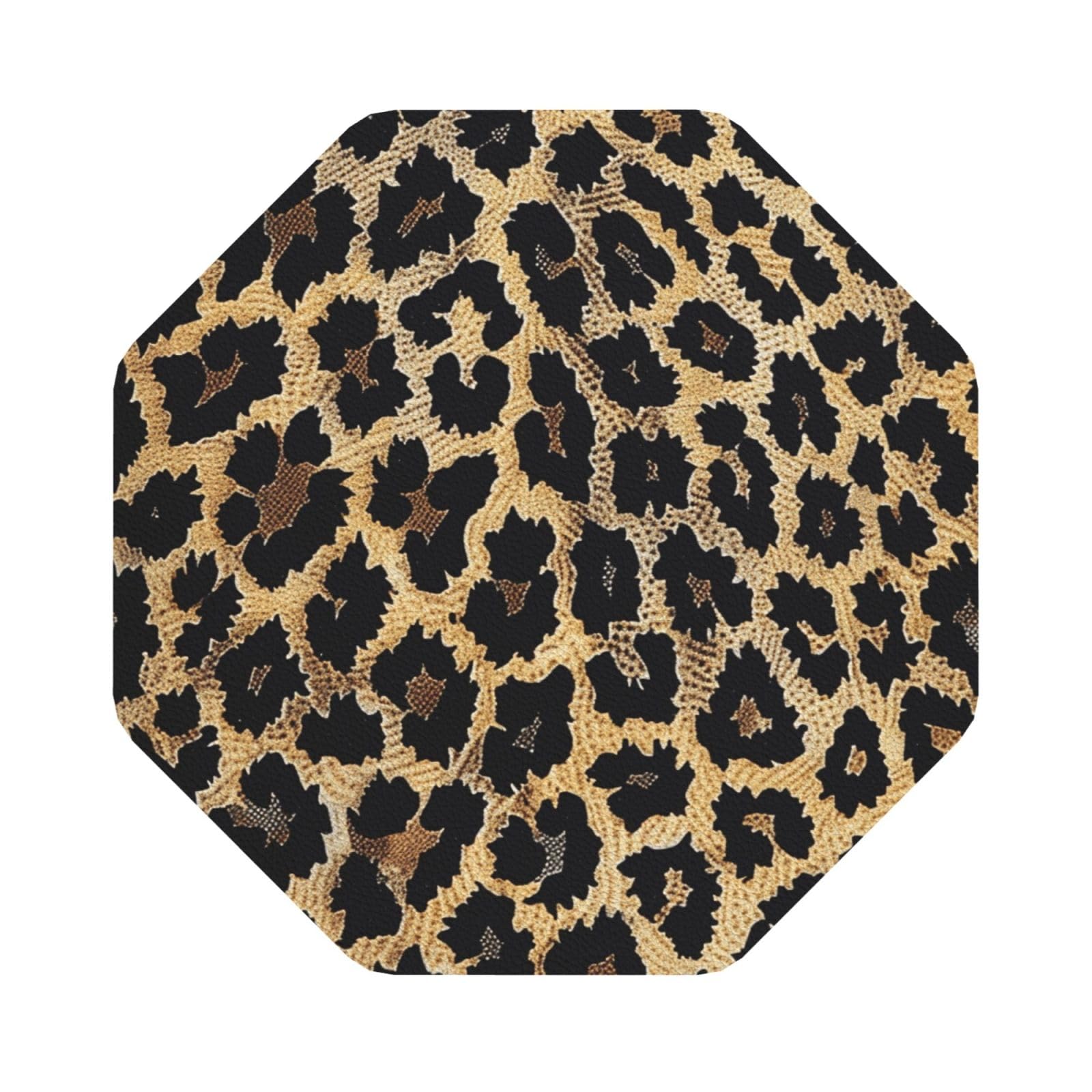Leopard Print print Print Leather Coaster Set of 6, Octagon Coasters Table Decorative Coffee Cup Beverage Coasters Wine Beer Bar Coasters for Hot Drinks Table Protection