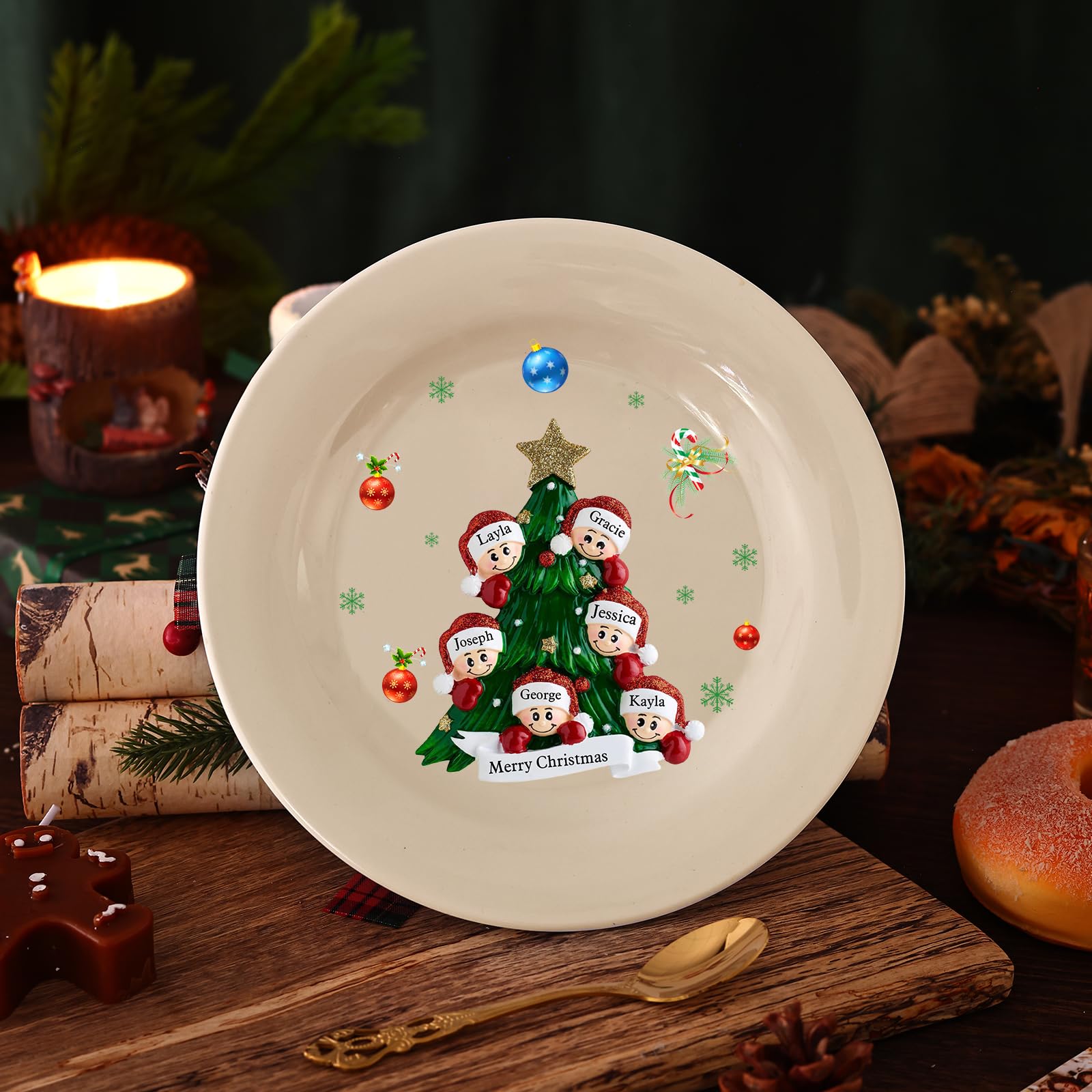 Grovjewfit Personalisierter Keramik Teller Weihnachten Dekoration Weihnachtsdeko Teller Mit Namen Text Foto Keramikteller Weihnachten Als Geschenke Für Mama, Oma, Freund (C