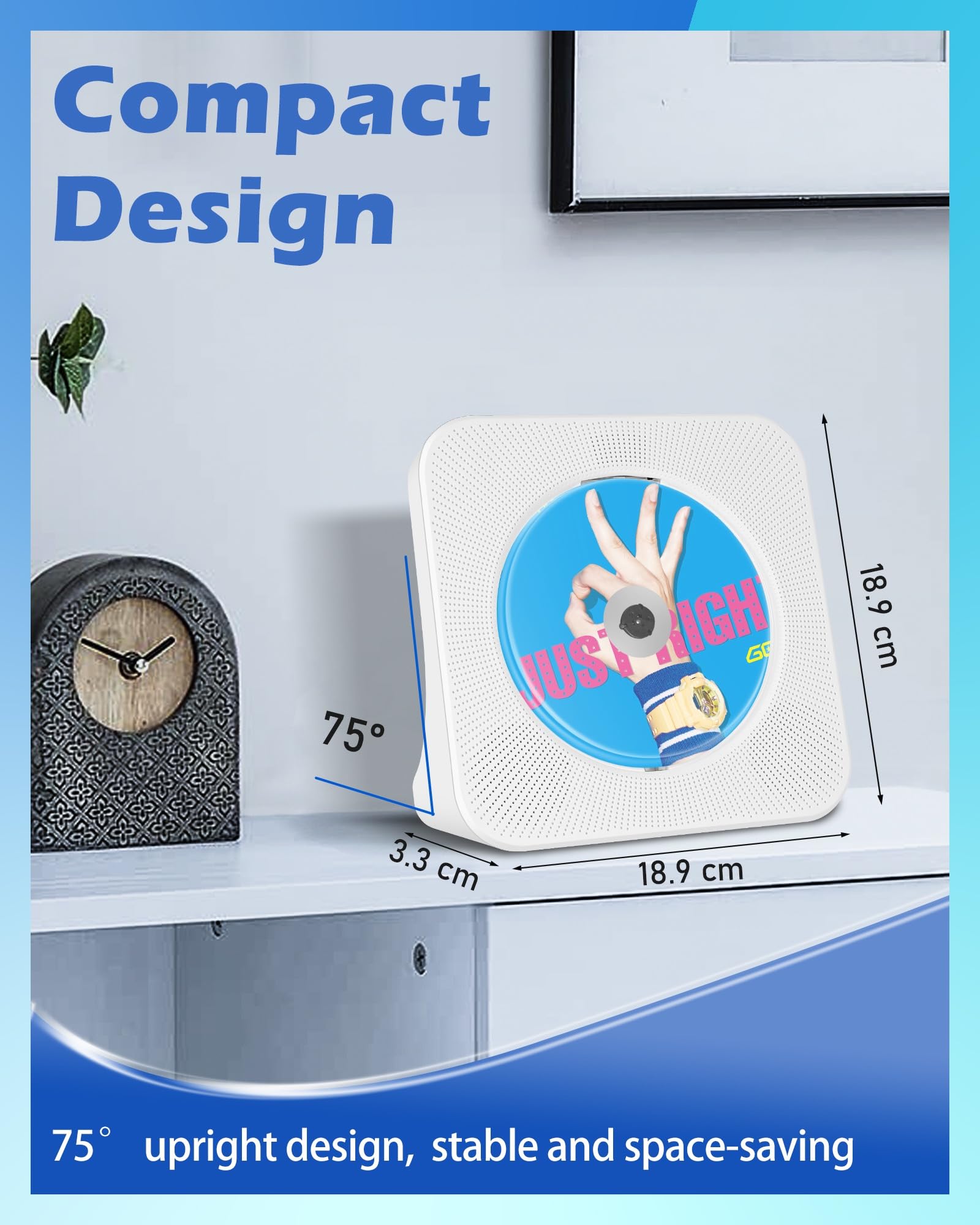 Ładowalny Przenośny Odtwarzacz CD，Wbudowany Odtwarzacz CD Bluetooth z Dwoma Głośnikami, Pilot Zdalny, USB，AUX，Domowe Odtwarzaczes CDs HiFi Stereo，Odtwarzaczs CDs Kompaktowy, Radio FM