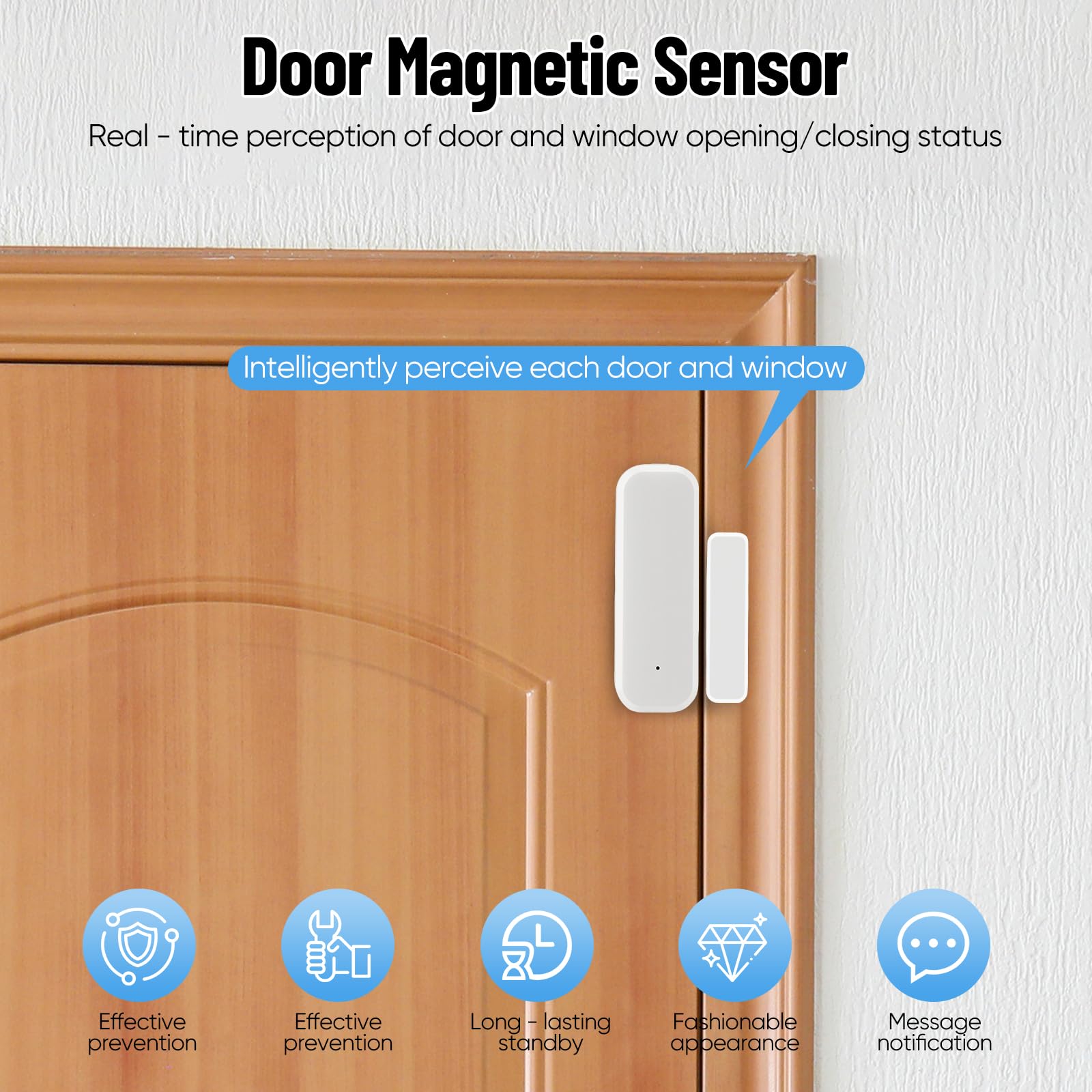Sensor de puerta y ventana WiFi (paquete de 4) – Smart Home magnético con notificación de aplicación, compatible con Alexa/Google Assistant para mayor seguridad en casa, apartamento y garaje