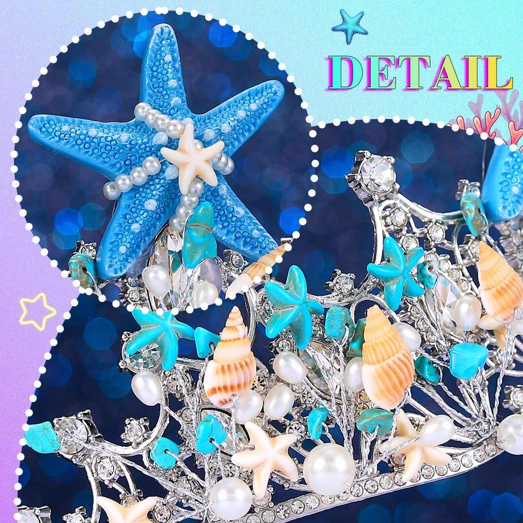 JEAIRTS Starfish Wedding Crown Headband Silver Sparkly Rhinestone Pearl Headpiece Bridal Hair Accessories for Women - Image 6
