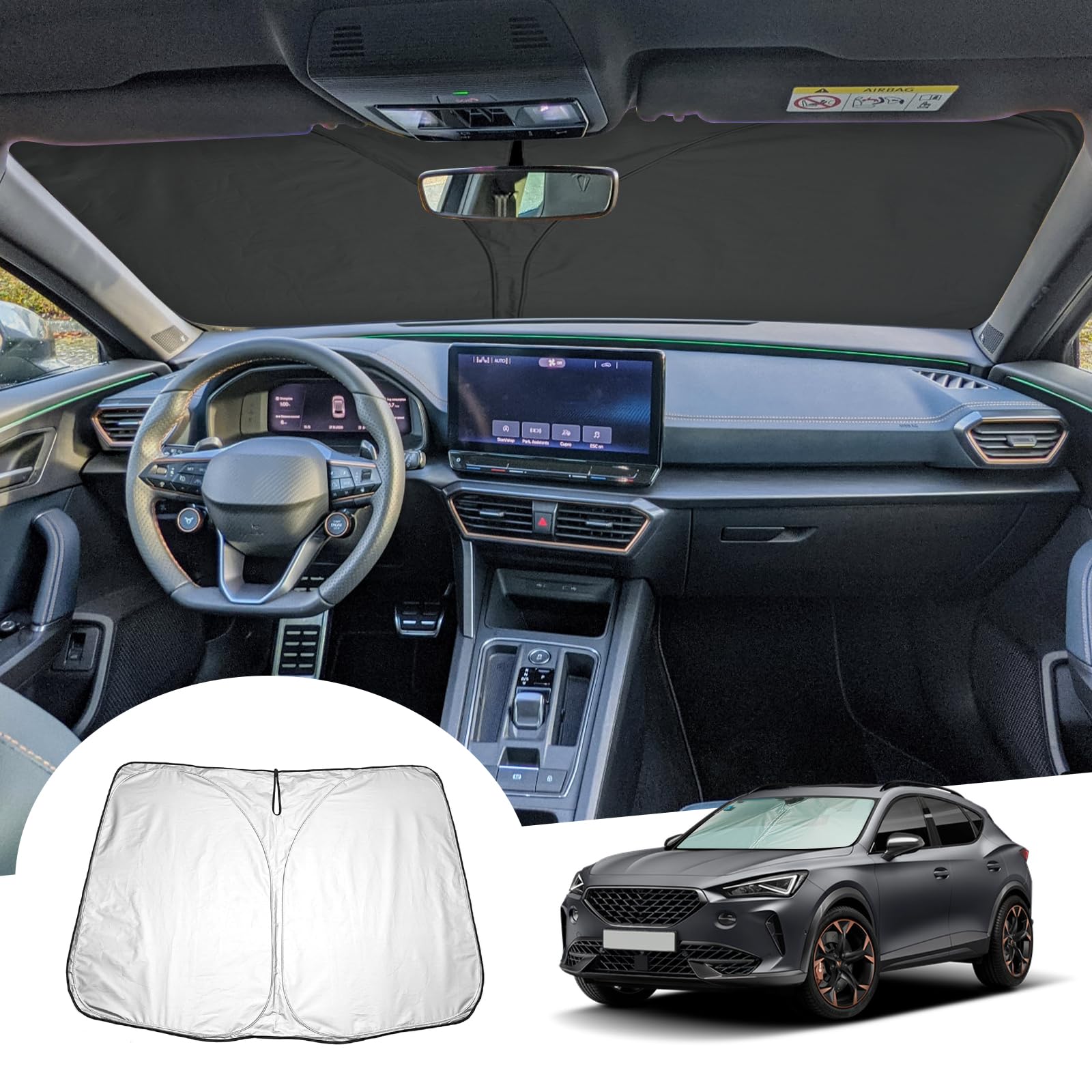 [Update] GAFAT Compatible con Cupra Formentor/Seat Leon MK4 2021-2026 2027 Parasol Parabrisas Interior, Formentor 2025 Accesorios Protector Solar Luna Delantera, Enfriamiento, Protección UV, UPF 50+