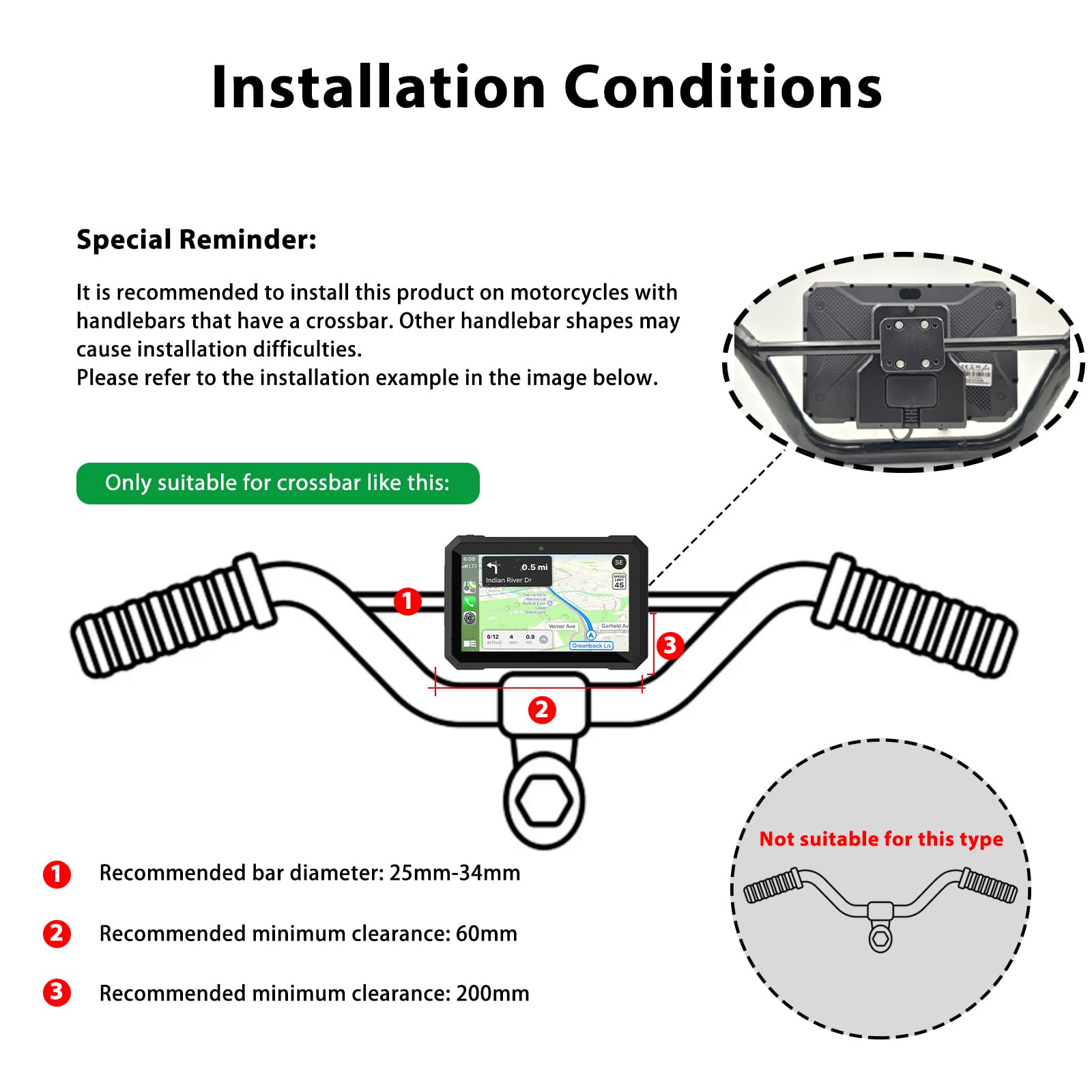 Sunweyer Motorrad Carplay und Android Auto Tragbare Drahtlose GPS Navigation 7 Zoll IPX7 Wasserdicht Touchscreen 5G Dual Bluetooth