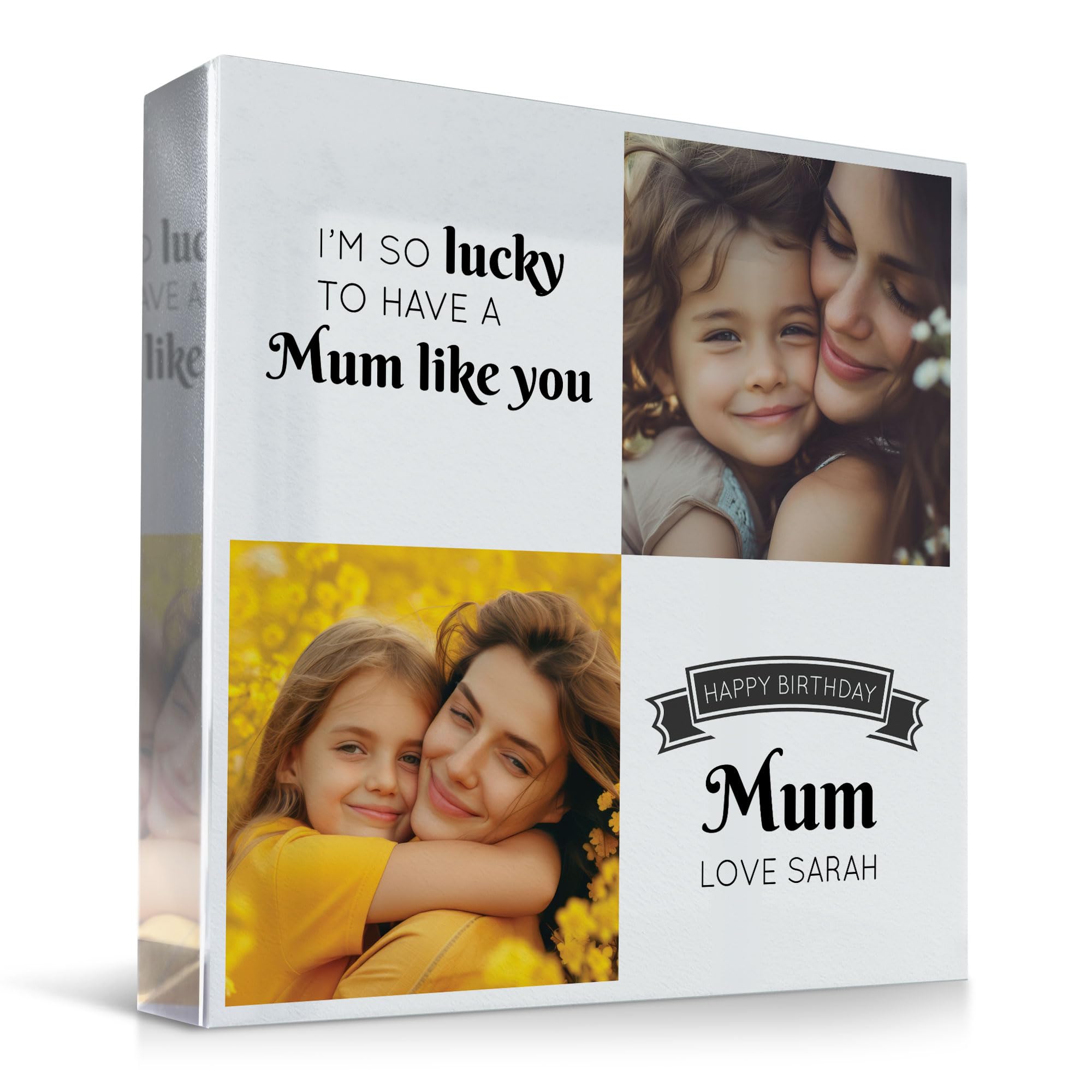RED OCEAN Personalised Mum Birthday Gifts - Custom Acrylic Freestanding Photo Block Gift - Birthday Gifts For Mum - Mum Birthday Gifts - Personalised Birthday Gifts For Her - Mum Photo Gifts