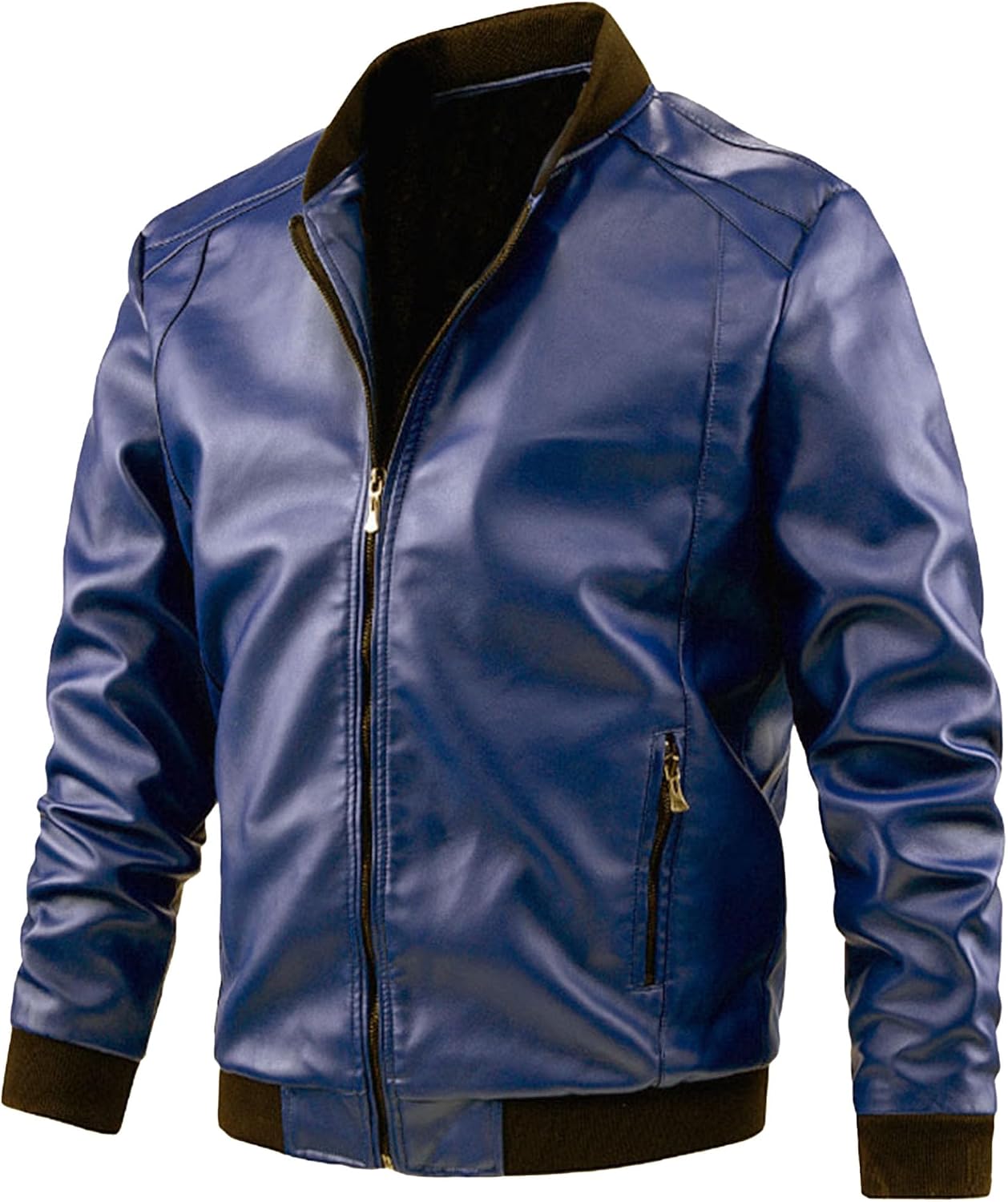 Maiyifu-GJ Men's Lightweight Faux Leather Jacket Casual Slim Fit Motorcycle Leather Jacket Spring Fall Zipper Coat Outerwear