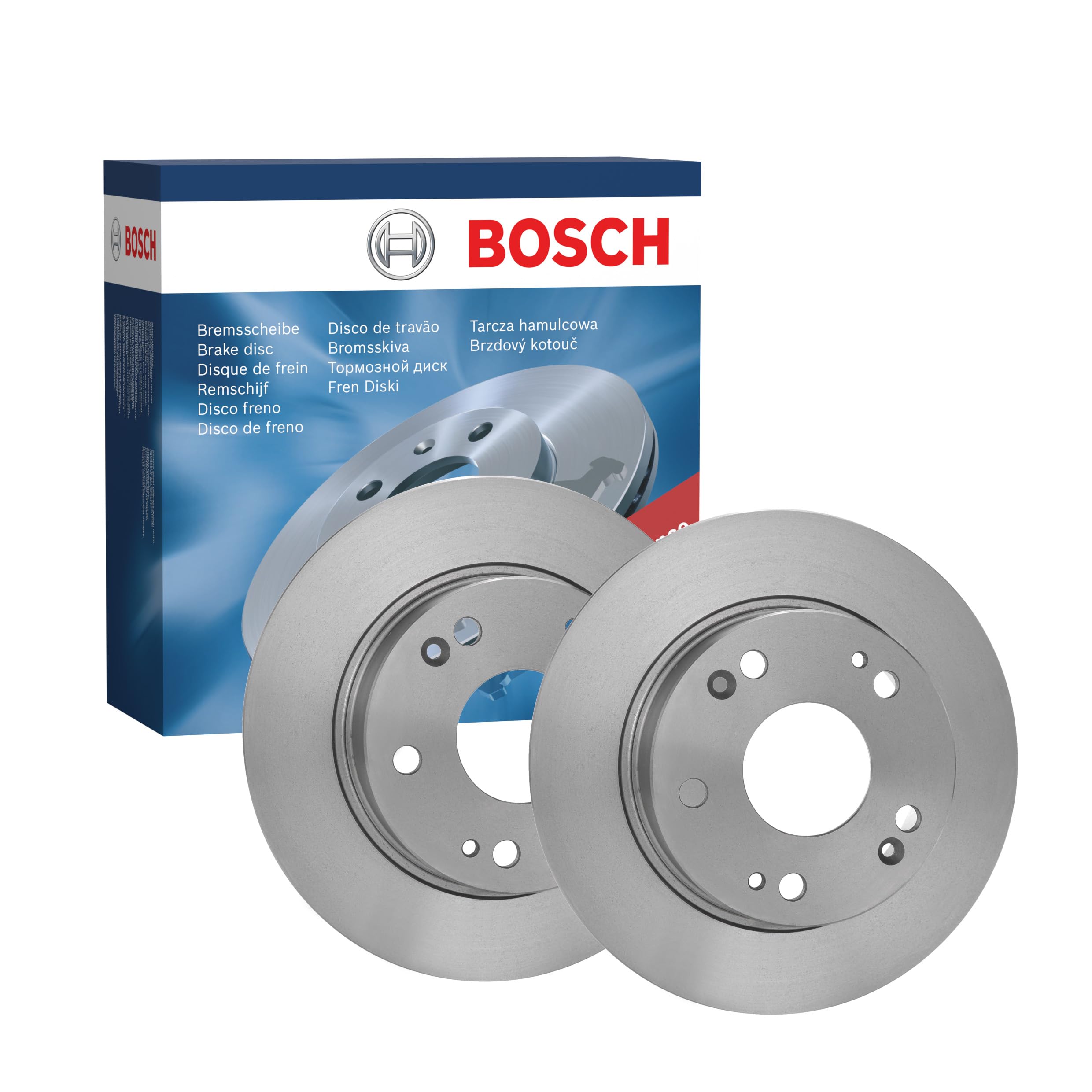 Juego de 2 Discos de Freno Bosch BD1284 - Discos Macizos de 260 mm - Eje Trasero - Certificación ECE-R90 - Frenado fiable, Rendimiento Estable, Protección Anticorrosión - 1 Juego de 2 Discos