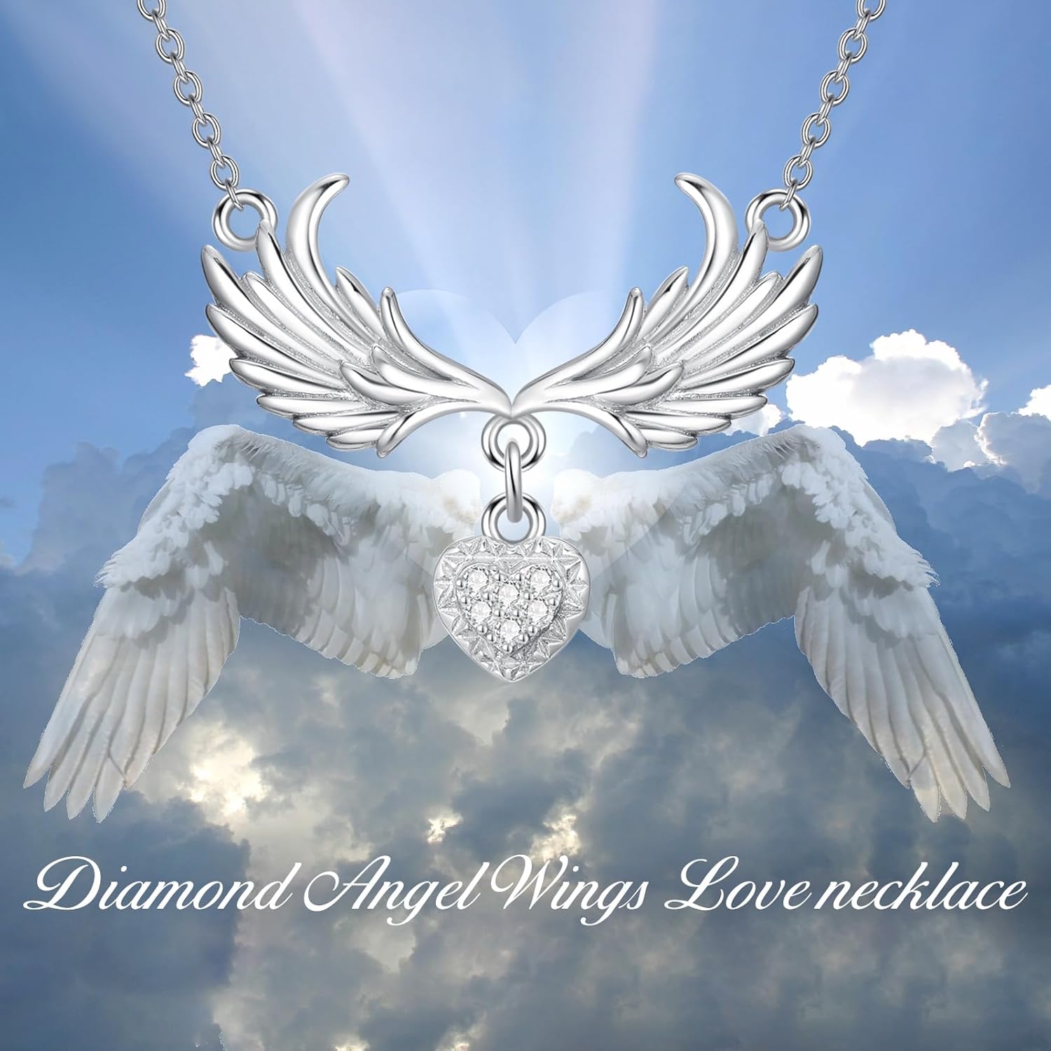 Diamond Angel Wing Necklace for Women 925 Sterling Silver Heart Angel Wing Pendant Necklaces Angel Wing Jewelry Gifts for Women Mom Wife - Image 3