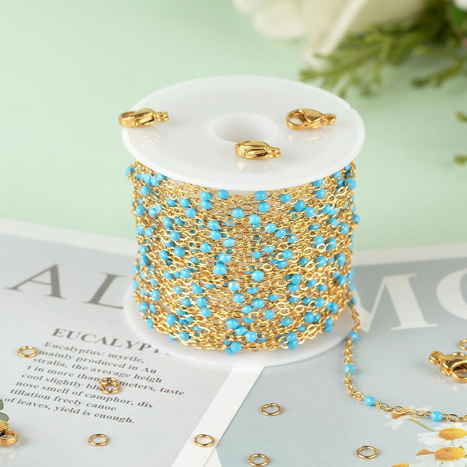KYUNHOO 16.4 Feet Light Blue Beaded Chain Spool for Jewelry Making Supplies image 5