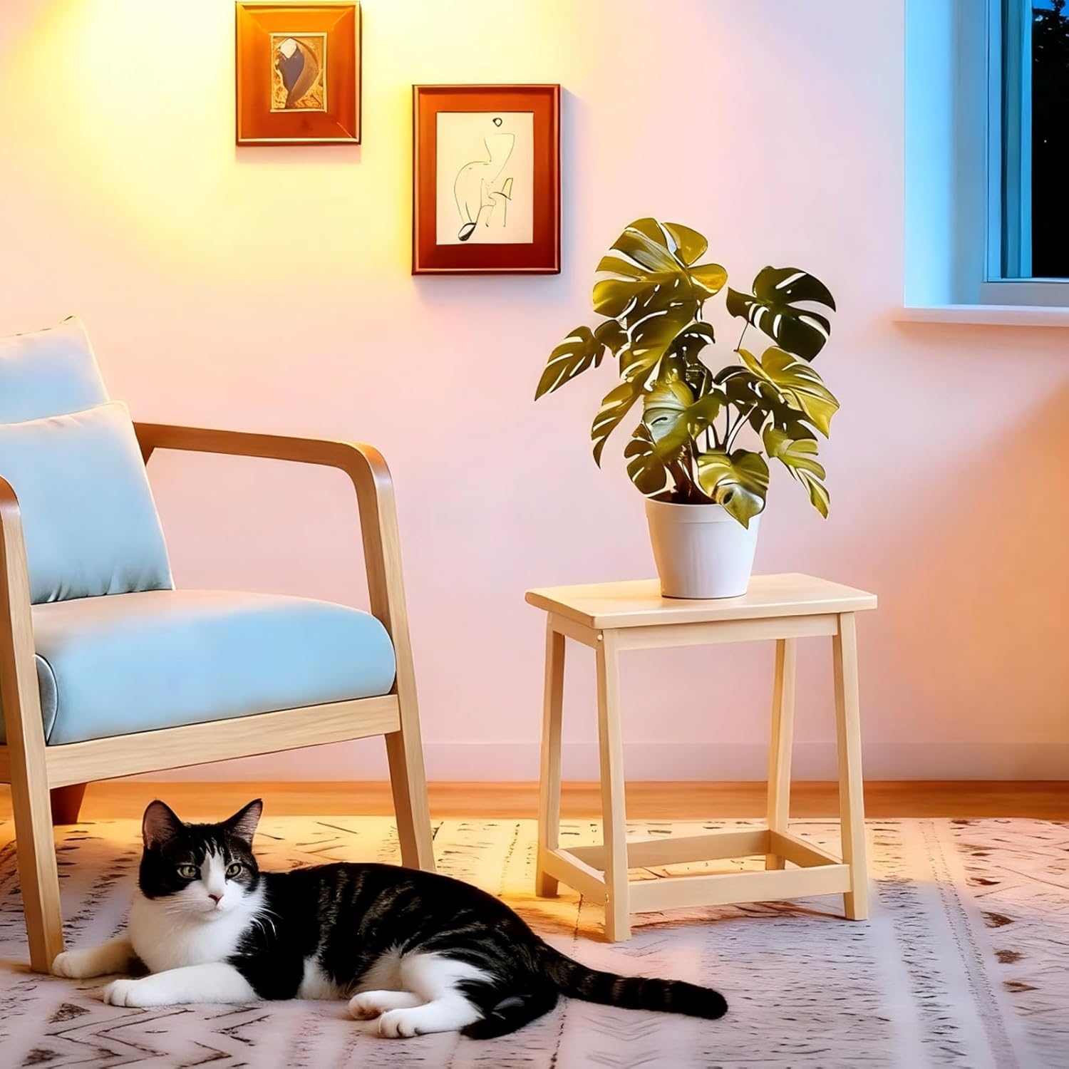 Wooden End Table Side Table Tall Seat Stool Dining Piano Stool wooden Plant Stand indoor bedside table Nightstand Plant Table Flower Pot Stand for Living Room Bathroom Bedroom Kitchen (Natural)