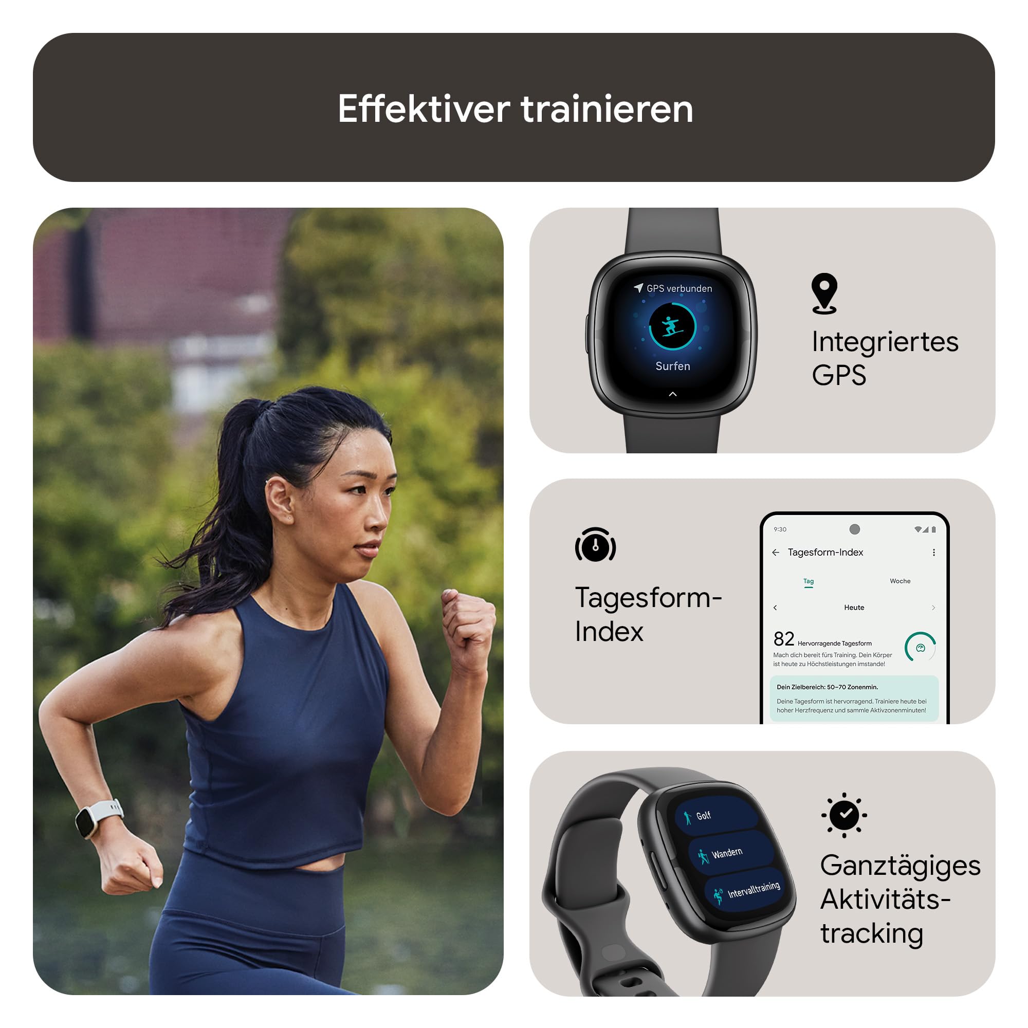 Google Fitbit Sense 2 – Smartwatch Damen / Herren – Fitnessuhr mit integriertem GPS und Telefonfunktion – Fitness-Tracking mit Stressmanagement, EKG und Schlafanalyse – kompatibel mit Android/iOS