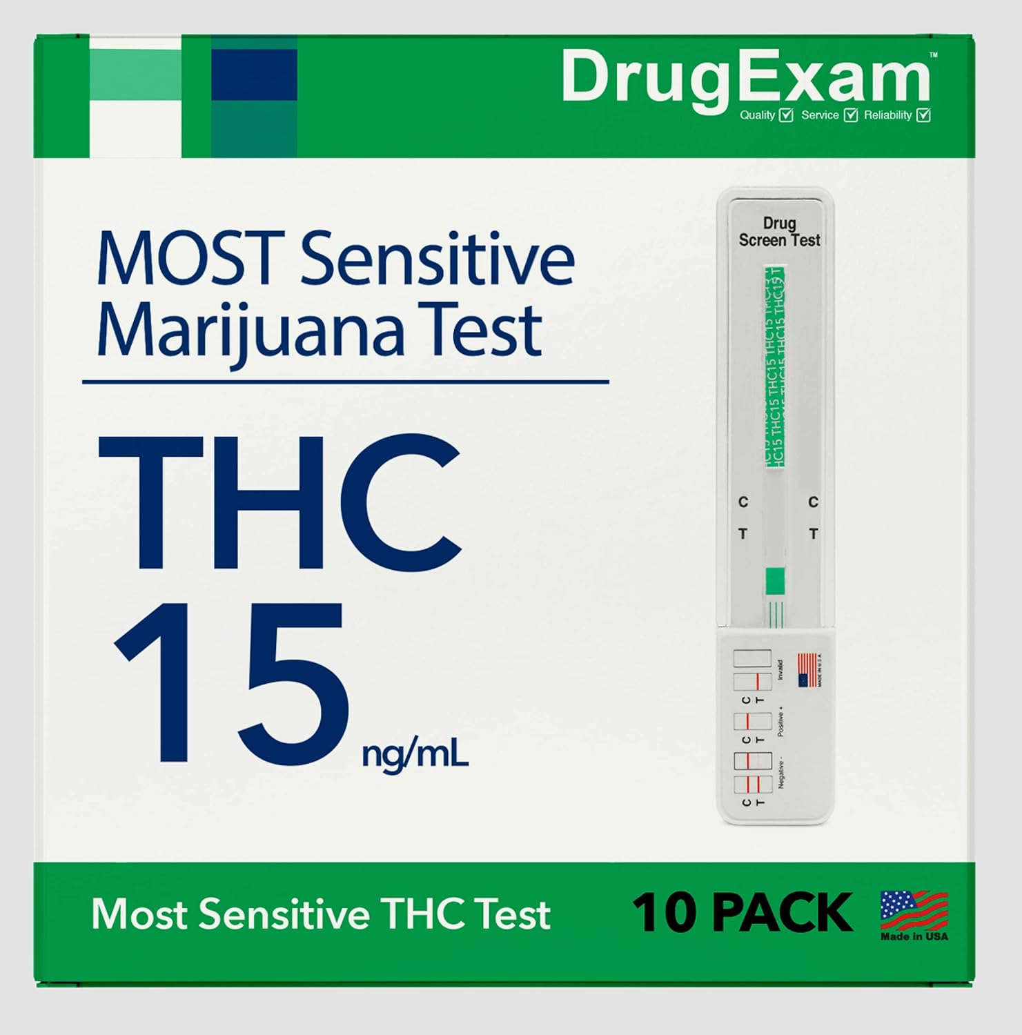 10 Pack DrugExam Made in USA, Urine Test THC15. Highly Sensitive
