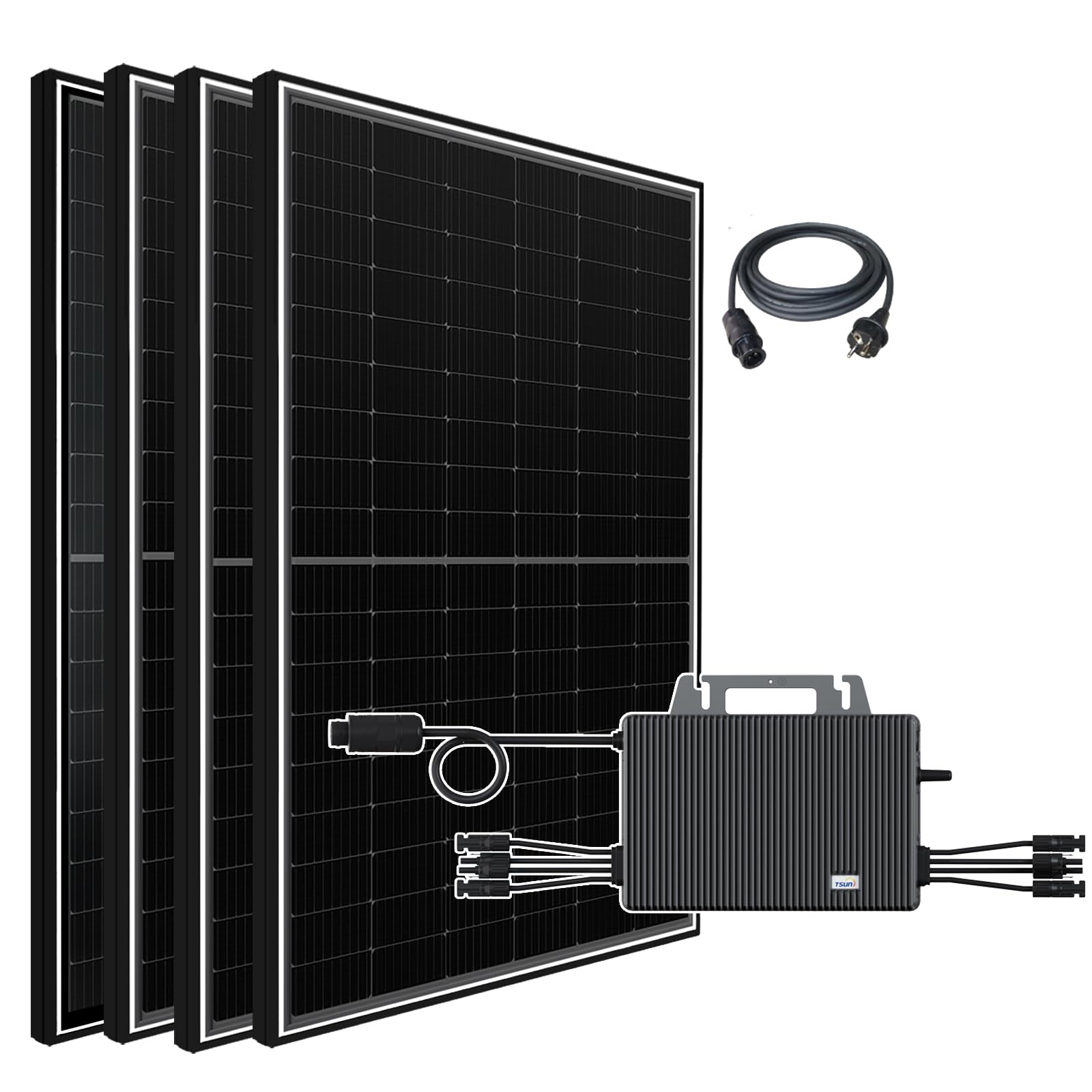 Balkonkraftwerk 2600W Solaranlage Vollschwarz für Haus
| 4X 500W Bifazial Solarmodule TSUN 2000W Micro Wechselrichter
|