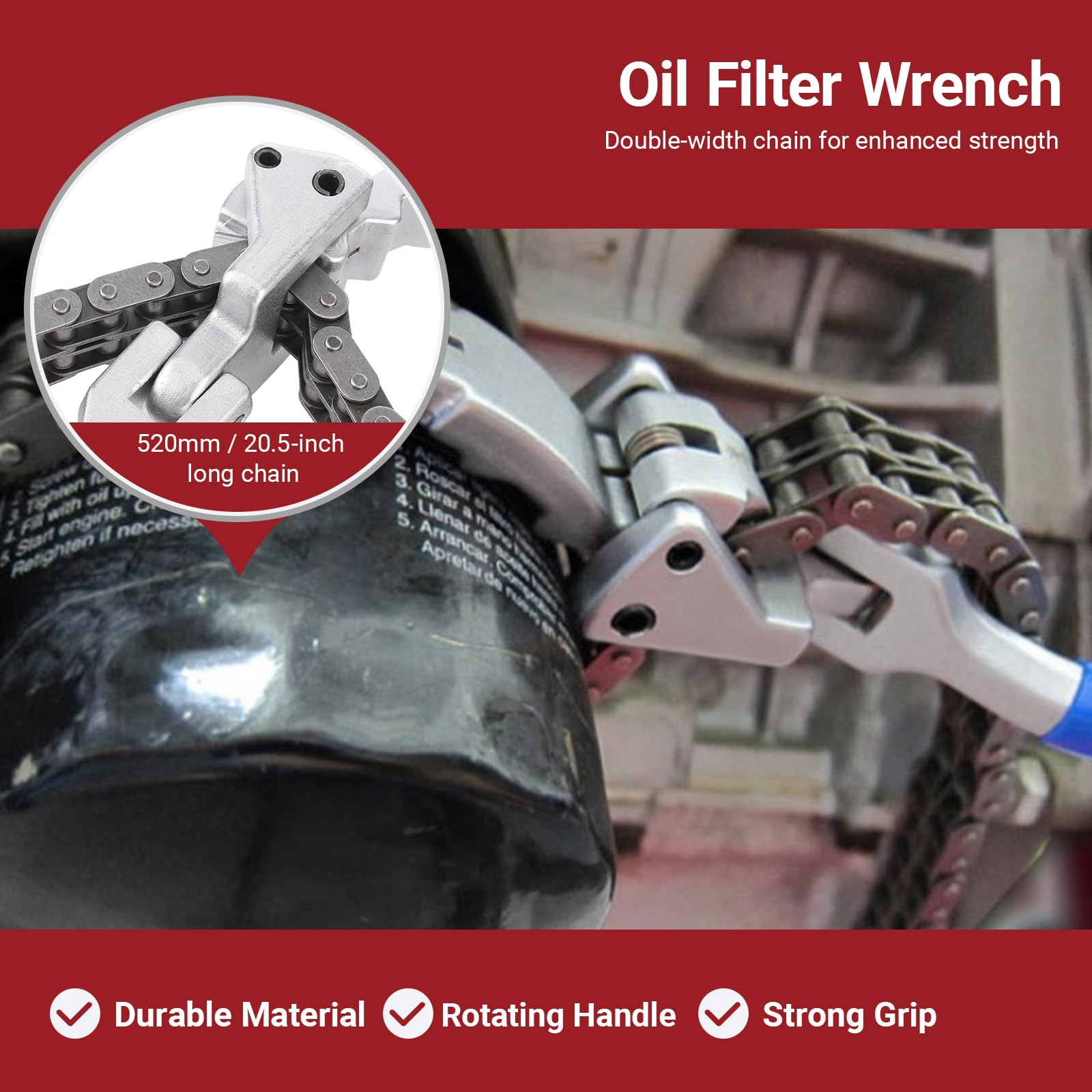 OUKENS Chiave per filtro dell'olio, chiave per filtro dell'olio a catena da 13,8 pollici Manico lungo Ergonomico Strumento di rimozione per riparazione auto con impugnatura automa