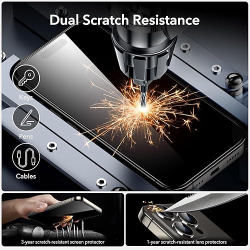 Miniatura 5 de ESR Juego de 3+1 protector de pantalla Armorite para iPhone 15 Pro Max, vidrio templado ultra resistente, marco de fácil instalación, paquete de 3