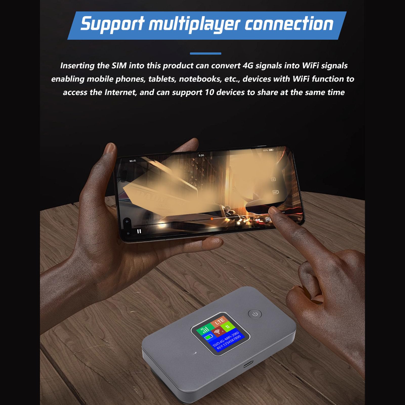 4G WiFi Portatile, Router Wireless con Batteria da 3000 MAh, Supporta 8-10 Utenti, per Casa, Lavoro, Viaggio, Copertura Extender WiFi
