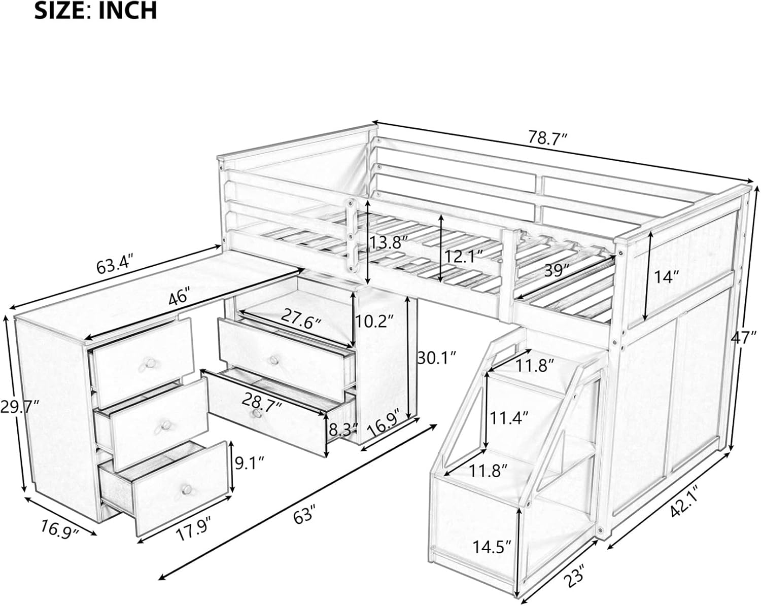 Lіmіtеd Stосk Low Loft Bed with Desk and Storage Drawers Twin Loft Bed Frame with Moveable Desk and Step Wood Captain Beds for Kids Girls Boys Teens, Gray Grеаtеѕt Prоduсt Low Loft Bed with Desk and Storage Drawers Twin Loft Bed Frame with Moveable Desk and Step Wood Captain Beds for Kids Girls Boys Teens, Gray