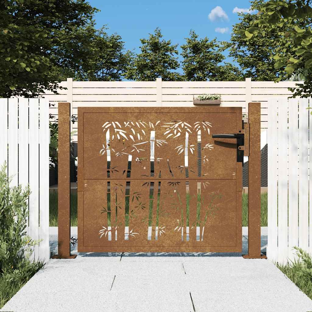 vidaXL Cancello da Giardino 100x75 cm in Acciaio Corten Design bambù, cancello, cancello in Acciaio, cancello da Esterno, cancello di Sicurezza
