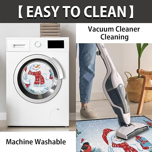 Miniatura 5 de cfpolar Tapete de invierno medio redondo, tapete semicírculo con cardenal de muñeco de nieve, antideslizante, suave para puerta delantera, entrada