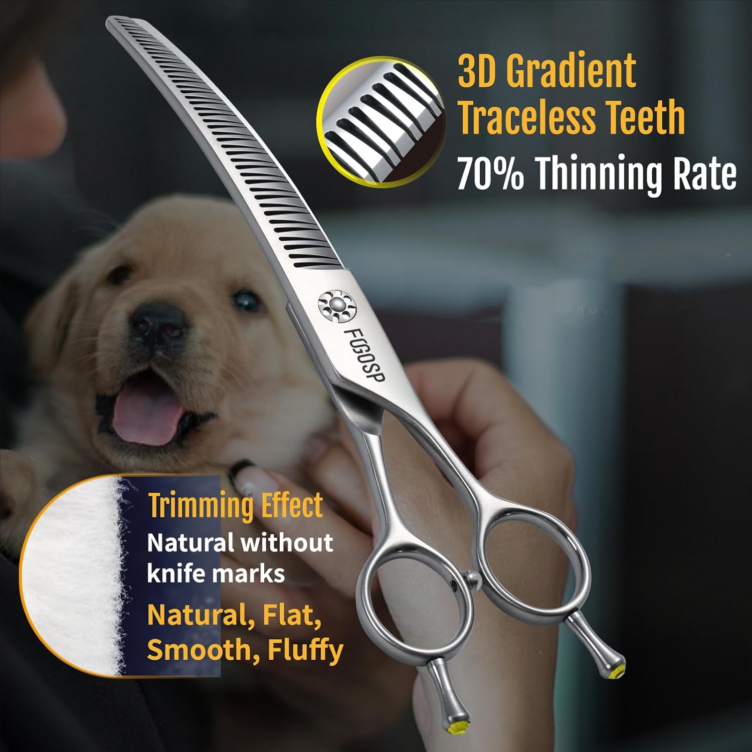 Professional 3D Curved Chunkers Dog Grooming Scissors 7'' Curved Thinning Shears for Dogs Pet 42 Teeth Japan VG10 Sharp and Durable