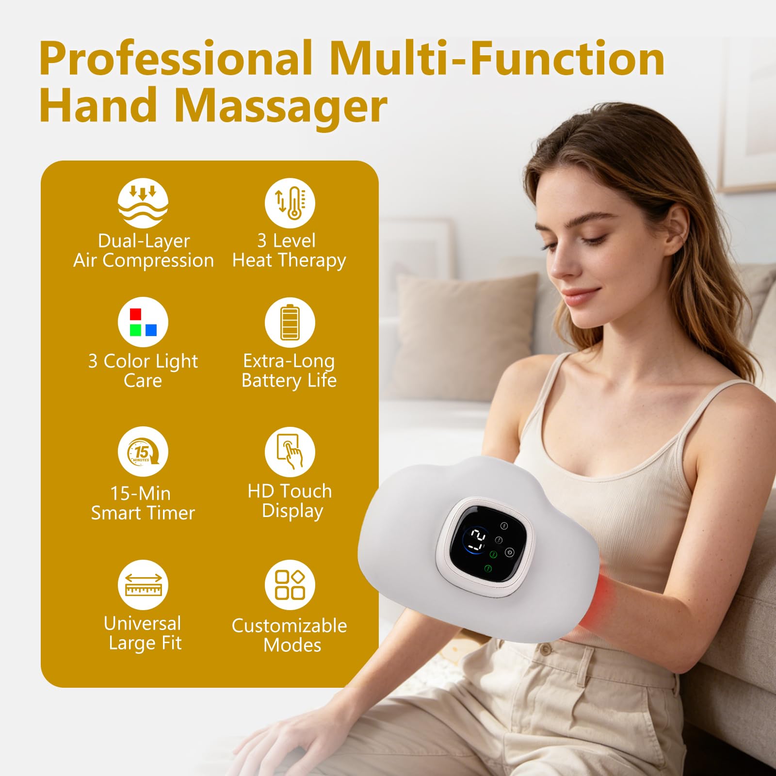 Handmassagegerät, Hand Massagegerät mit 3D-Luftkompression | LED-Licht, Thermotherapie, Wireless, Elektrisch, Entspannung für Hand & Finger, Arthritis, Karpaltunnelsyndrom, Handmassage