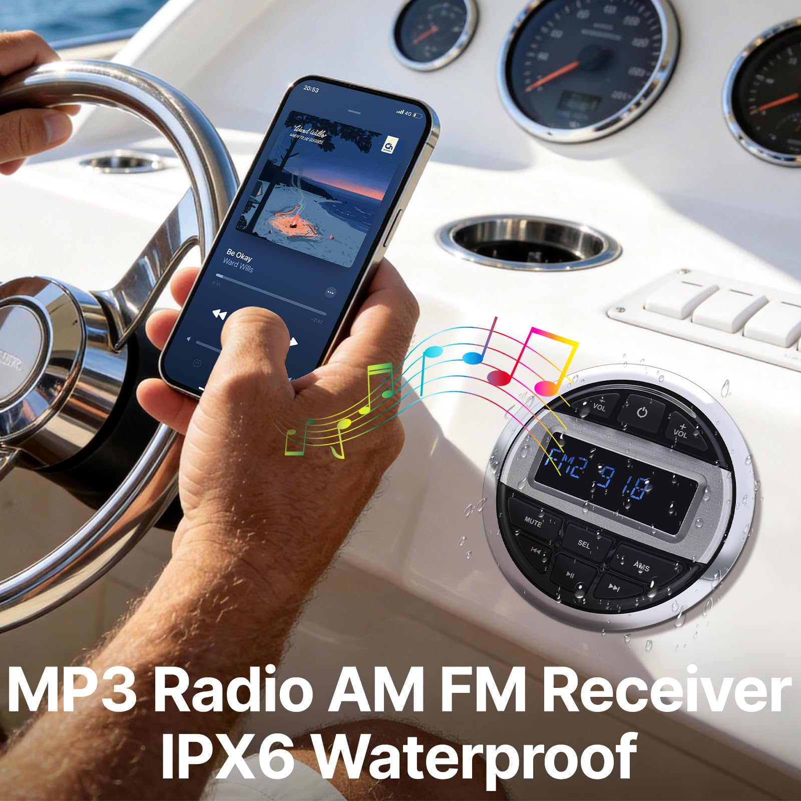 Marine Stereo mit 2 Lautsprecher Wasserdicht AM/FM Radio BT5.0 MP3 Player für Boote Yacht