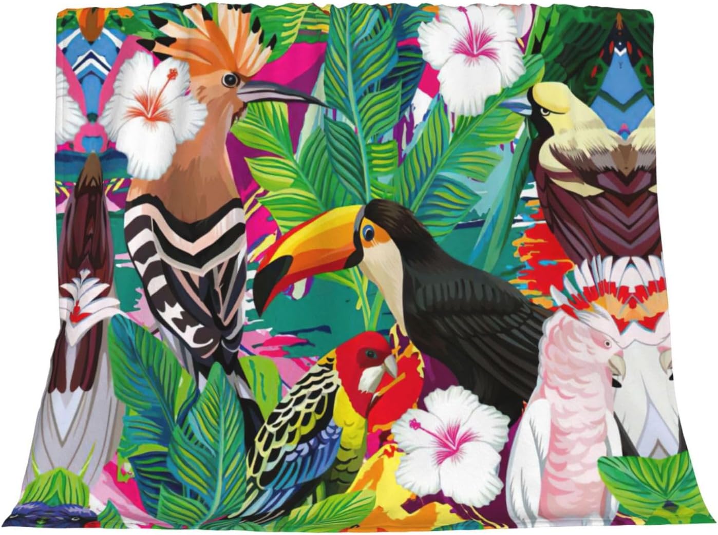 Tropical Birds and Plant Leaf Print Cozy Soft Blankets Warm 50x60 in Lightweight Blanket for Camping Travel