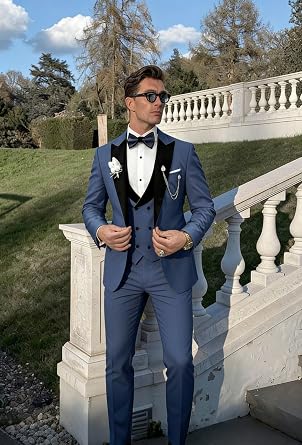 Wangyue Double Breasted Suit Men Mens Tuxedo Suit Set 3 Piece Wedding Tuxedos for Men Slim Fit Prom Suits Groom Tux