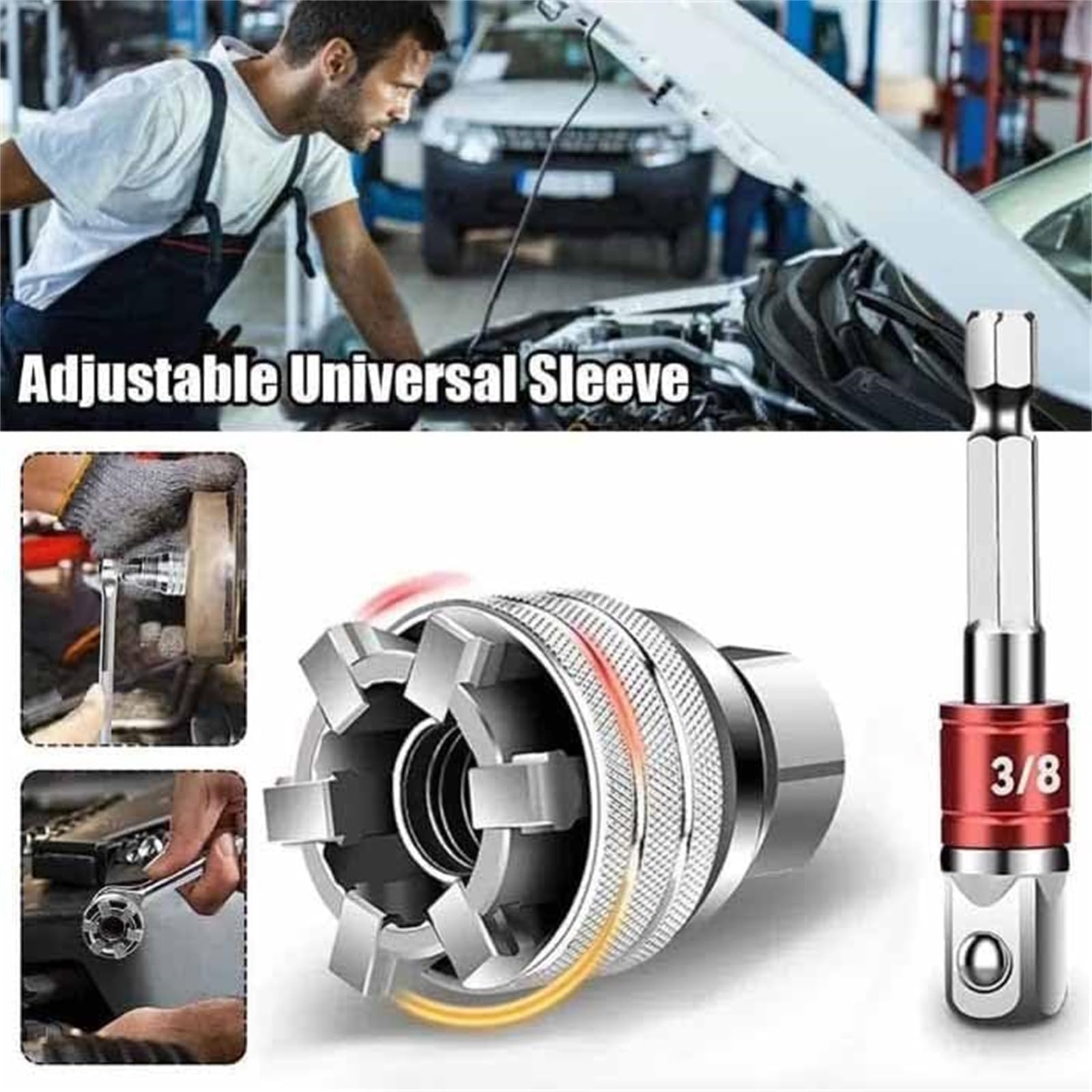 Herramienta de llave de vaso universal, herramienta de mantenimiento multifunción ajustable para trinquete de 3/8 pulgadas y taladro eléctrico