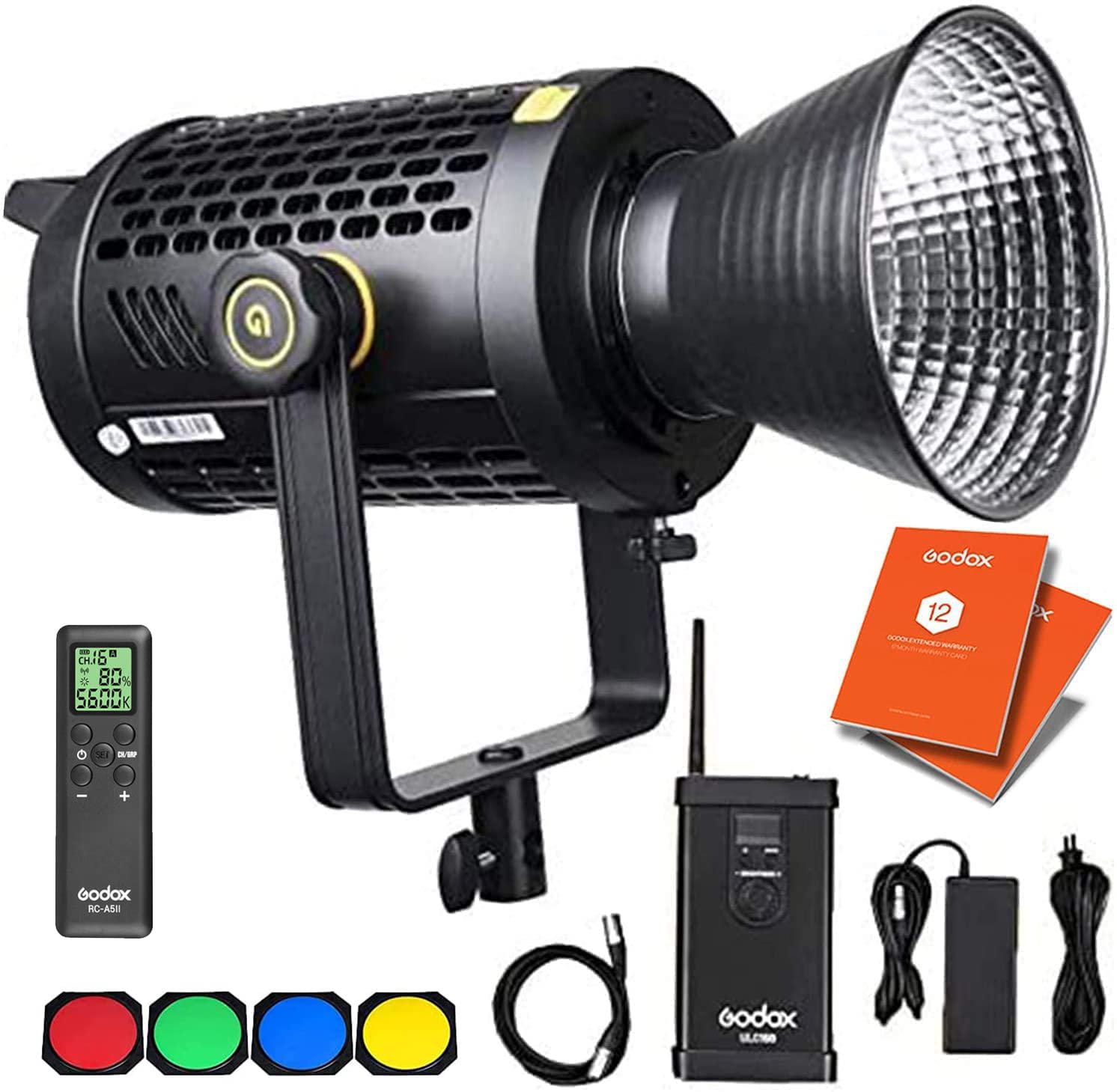 GODOX UL150 150W Silent LED Video Light, 57000 LUX Fanless 5600K Daylight-Balanced, CRI 96+ TLCI 97+ Super Quiet LED Studio Lighting with Colour Gel Filters + 12 Month Extended Warranty Card (3 Yrs)