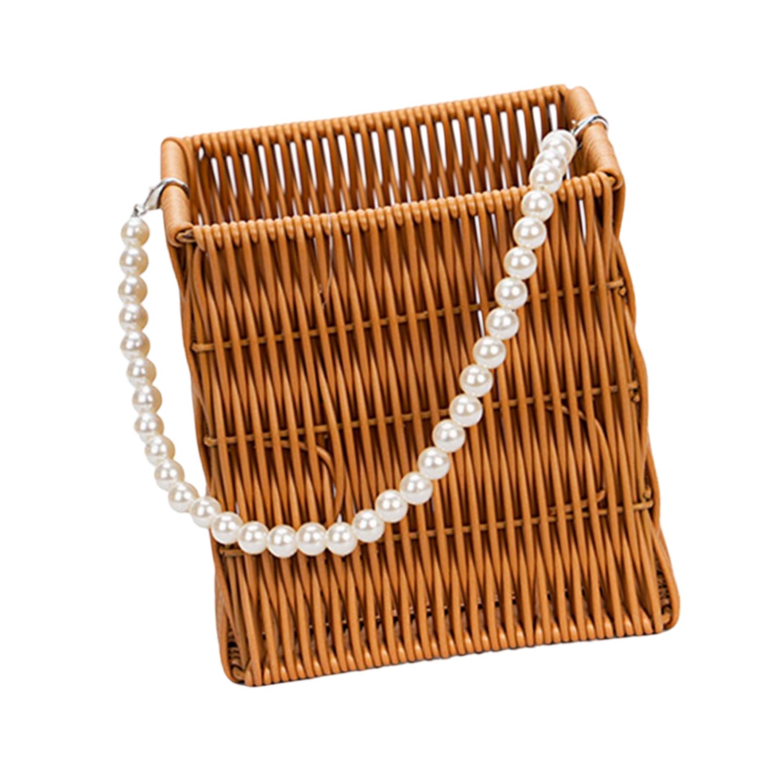 Stylish PP Handwoven Basket with Pearls Accent for Bathroom Kitchen Storage Bathroom Organization Basket