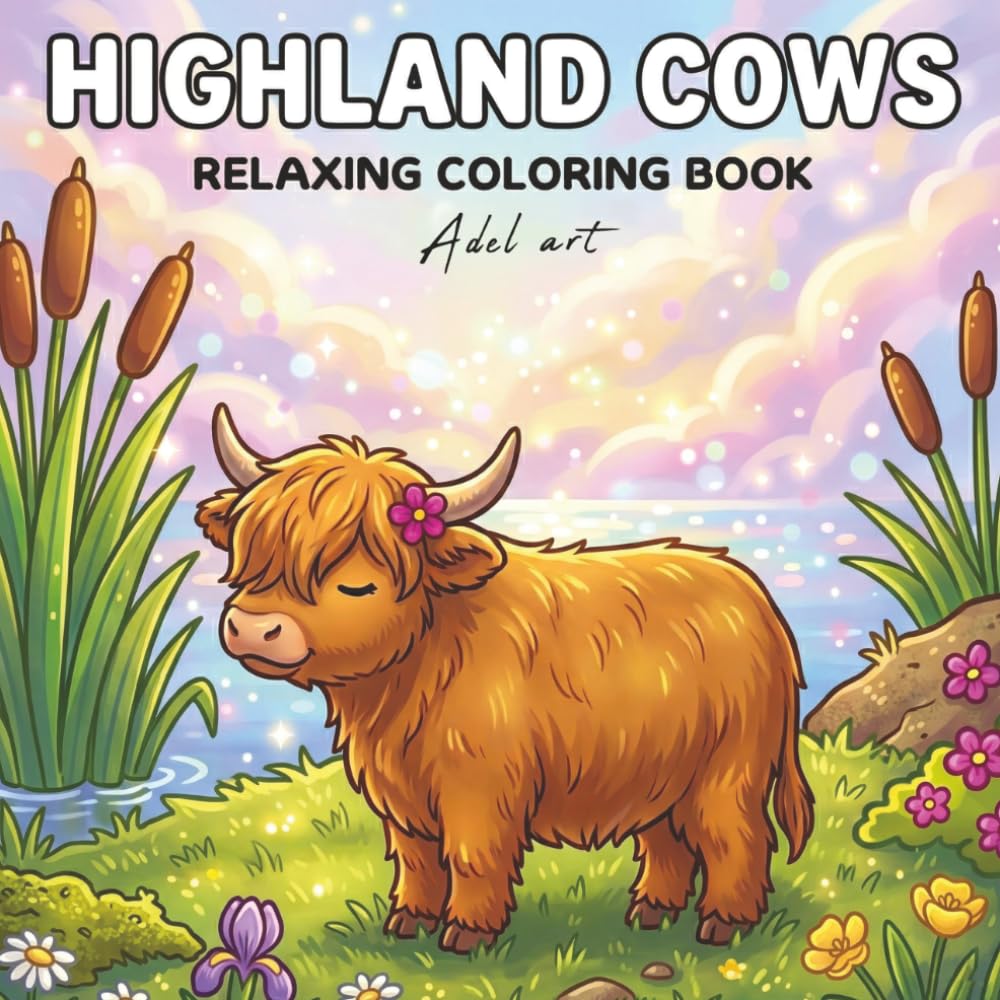 Highland Cow Coloring Book: Bold and Easy Designs for Adults and Kids: 50 Cute and Simple Scottish Cows for Stress Relief, Relaxation, and Fun