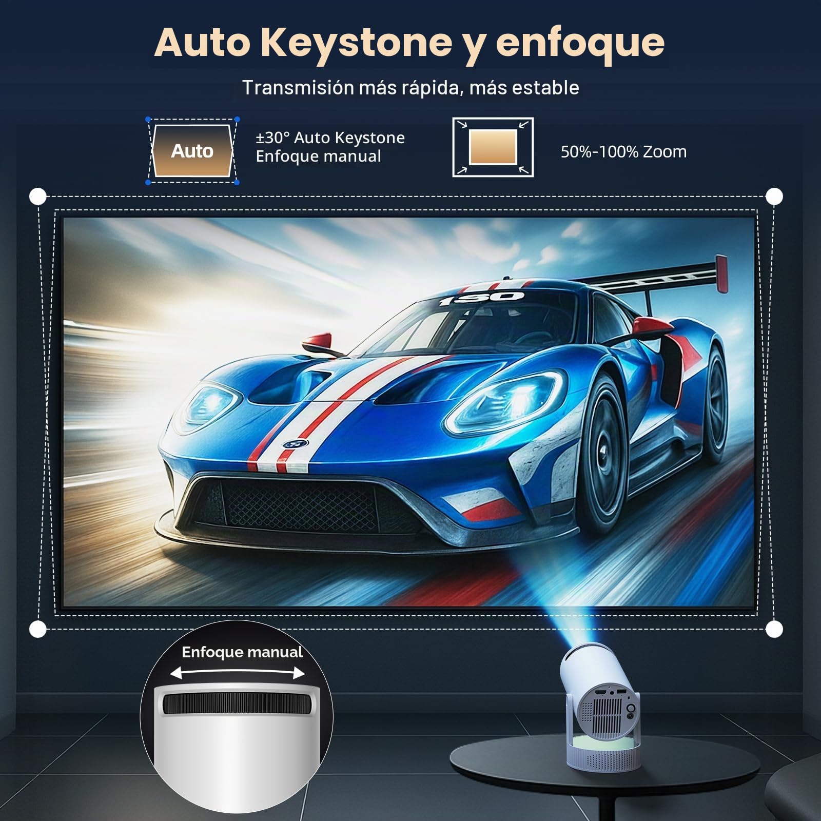 Videoproyector Portátil con Batería, Mini Proyector Compatible con resolución 4K Android TV 11 WiFi 6 Bluetooth, 3 Horas Autonomía, Exterior Acampada Jardín, 220° Rotación, Cine Casa Aire Libre