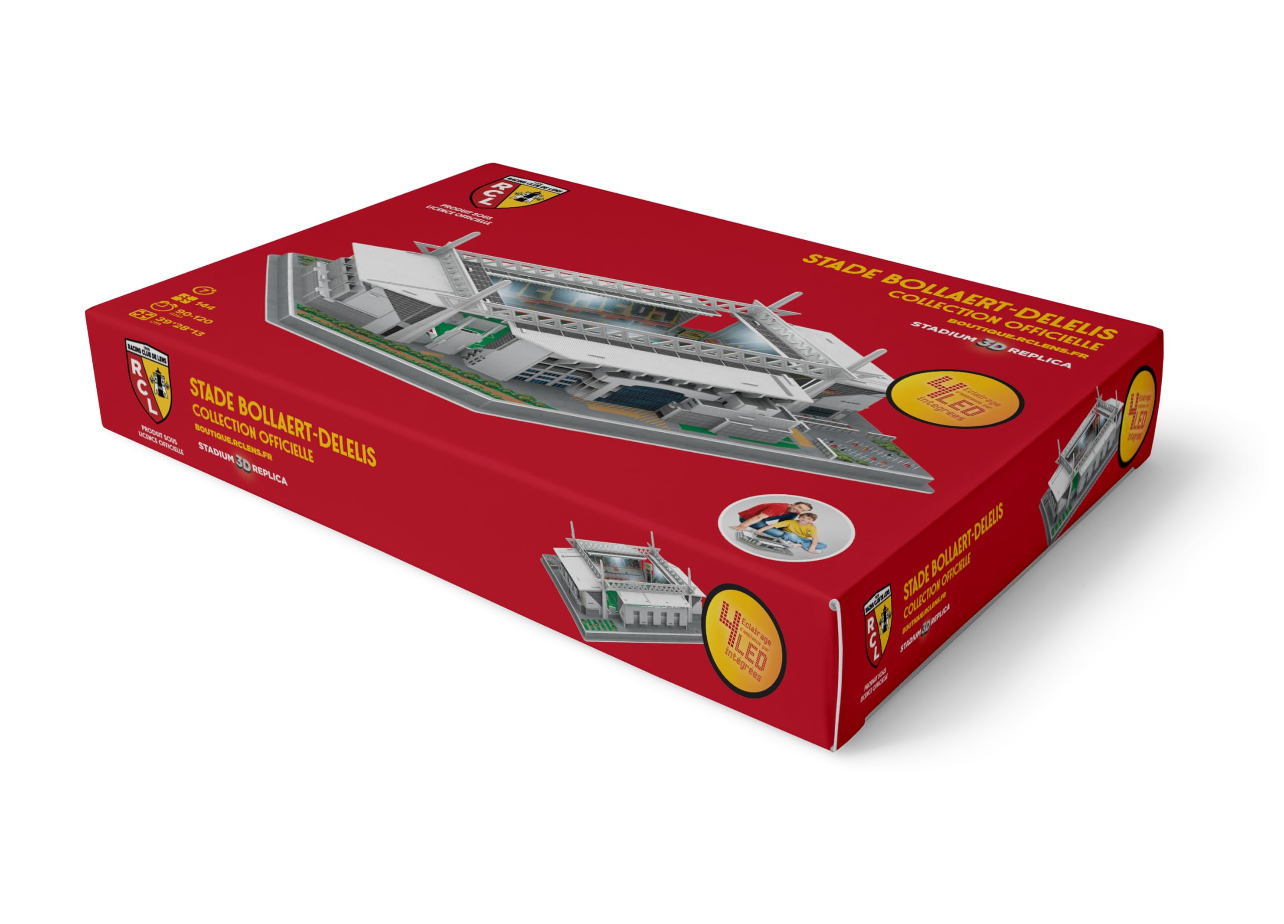 Megableu - Puzzle 3D - STADE BOLLAERT RC LENS - Licence Officielle - 147 Pièces avec Eclairage 4 LED - Maquette Pour Fans Foot RC Adultes et Enfants dès 7 ans - Assemblage Sans Outils Ni Colle